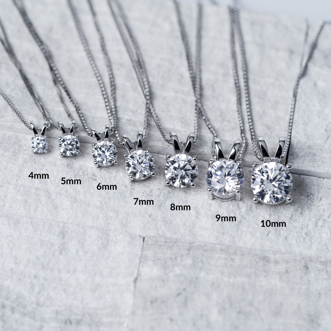 Round Solitaire Necklace - Simulated Diamond