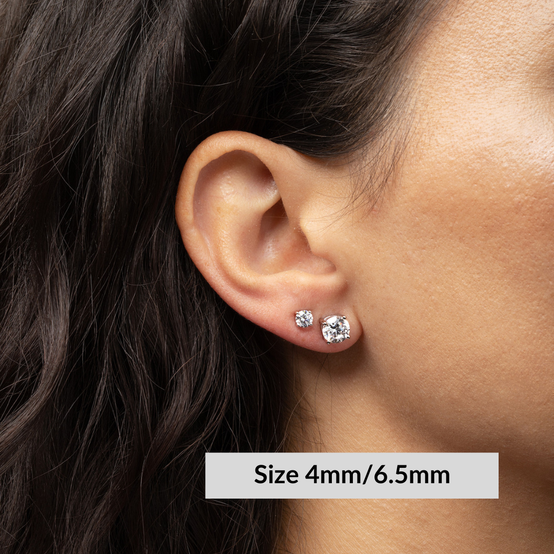 Round Solitaire Stud Earrings - 6 Prongs - Simulated Diamonds