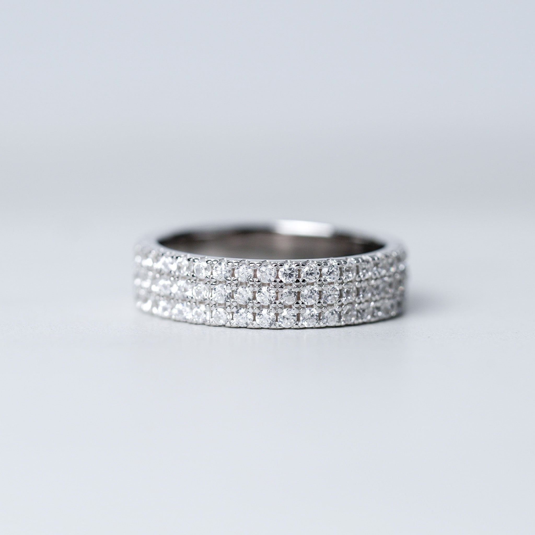 Three Row Wedding Band - Simulated Diamond