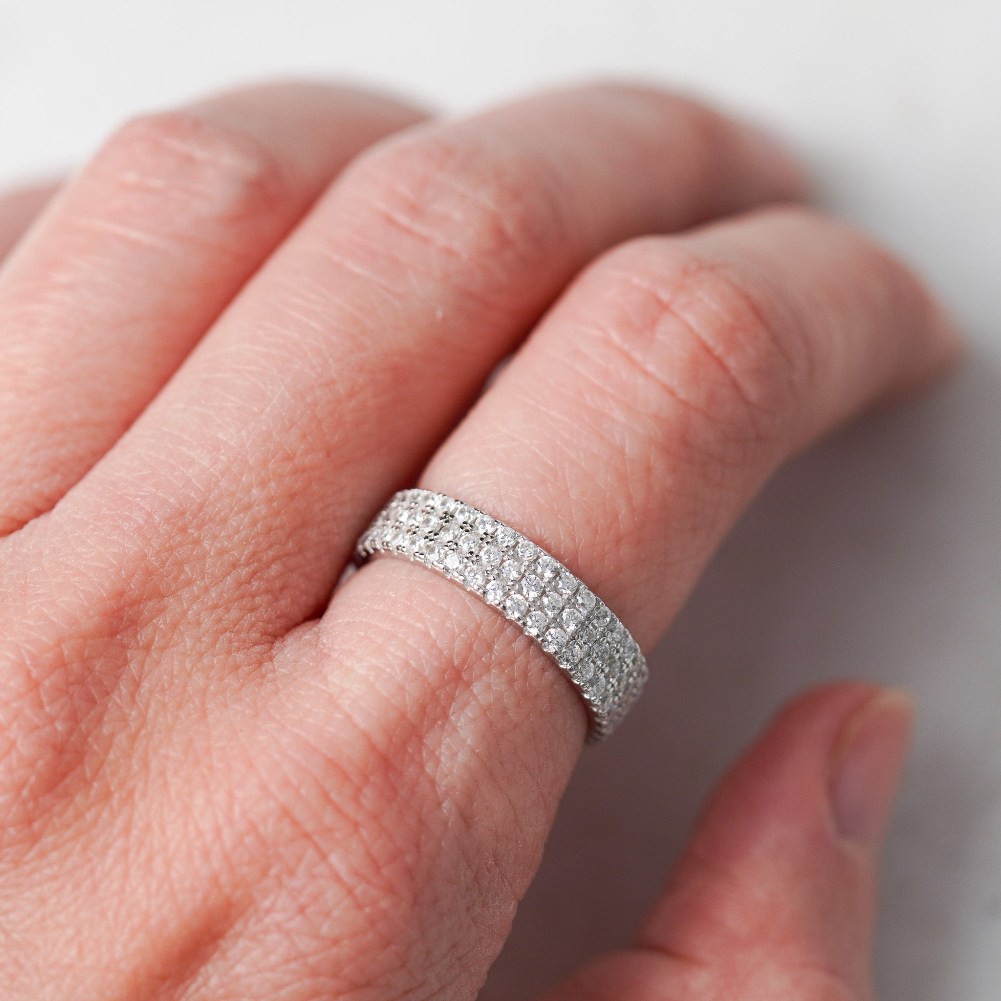Three Row Wedding Band - Simulated Diamond