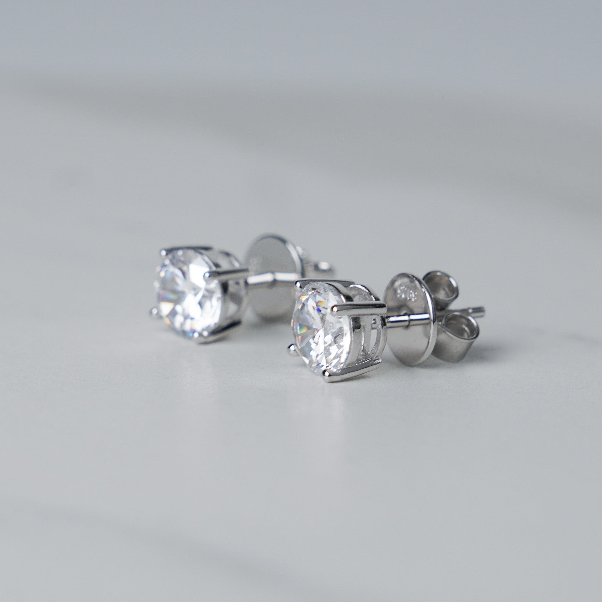 Round Solitaire Stud Earrings - Simulated Diamonds