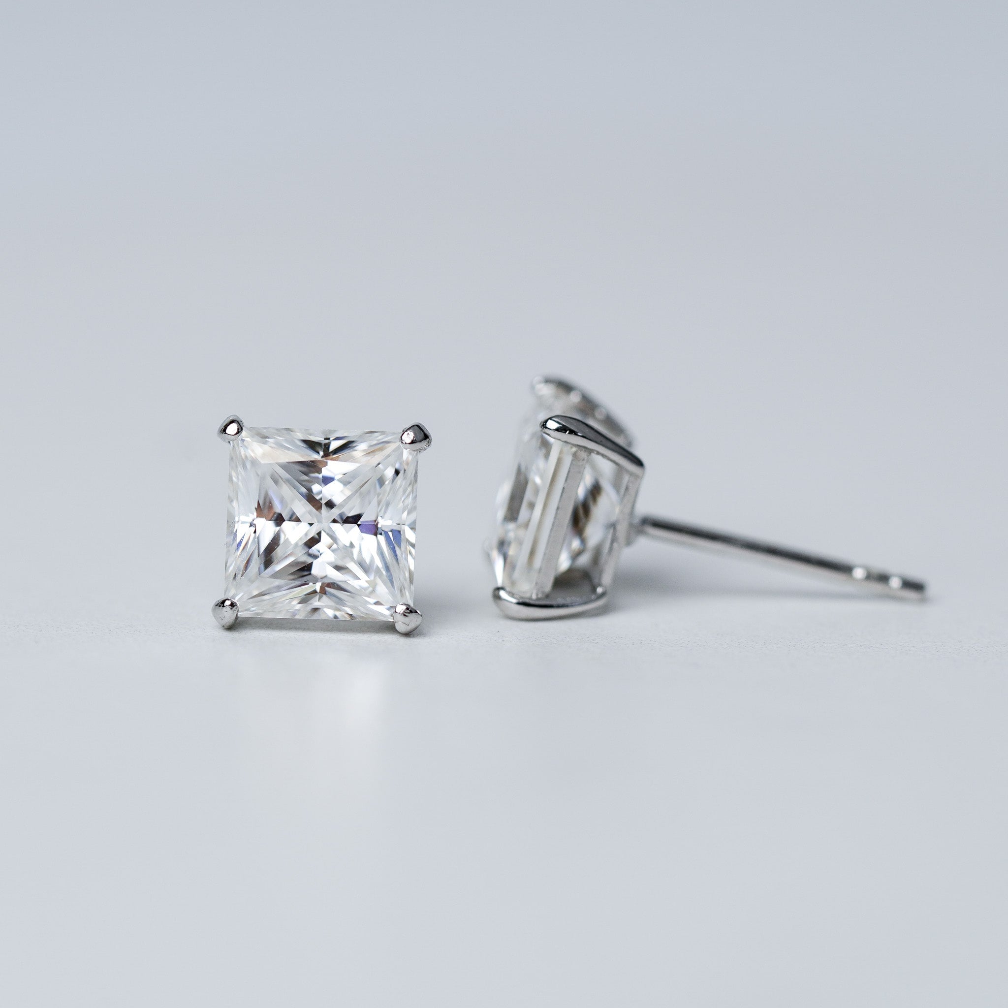 Square Princess Solitaire Stud Earrings - Moisssanite