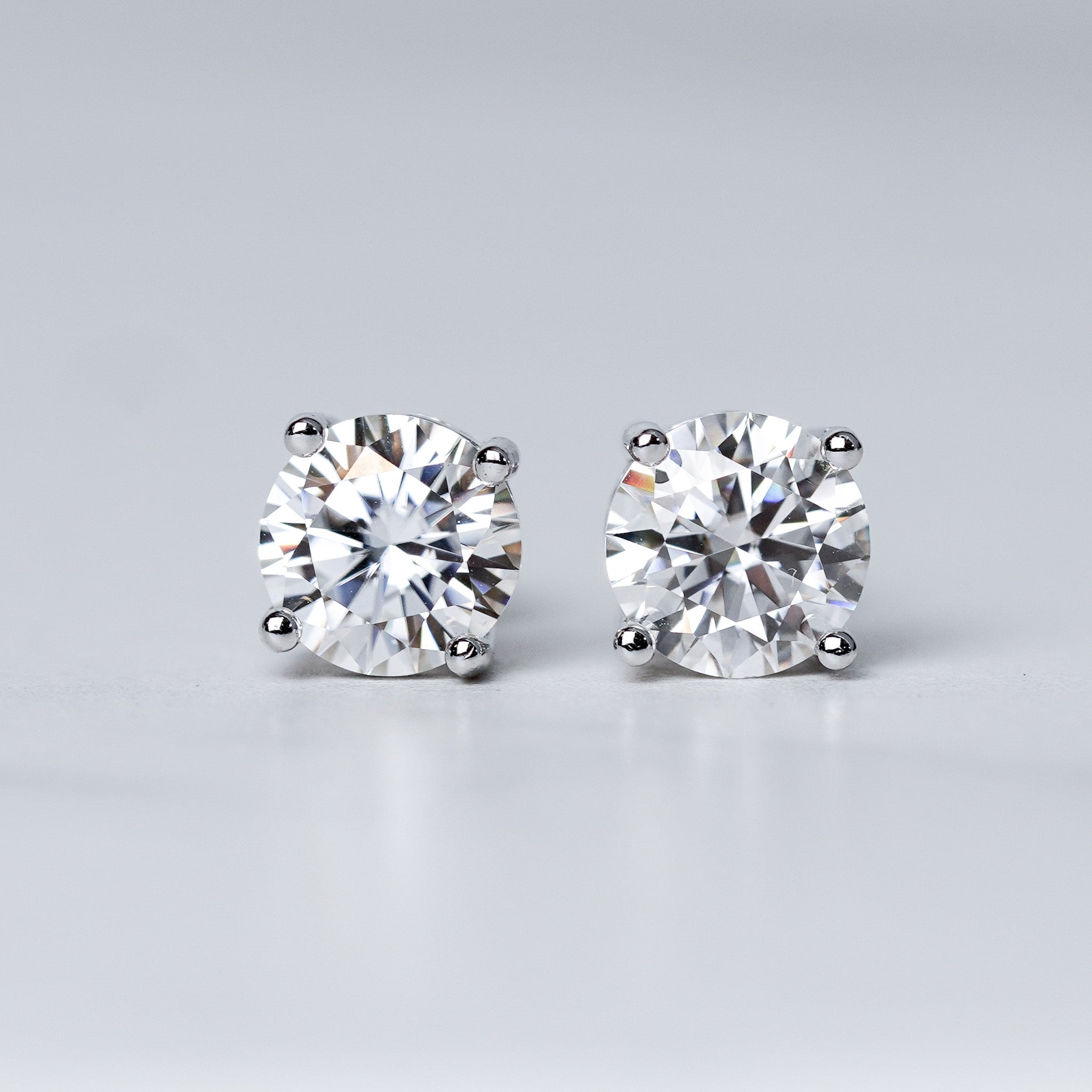 Round Solitaire Stud Earrings - Moissanite - Screwed Back
