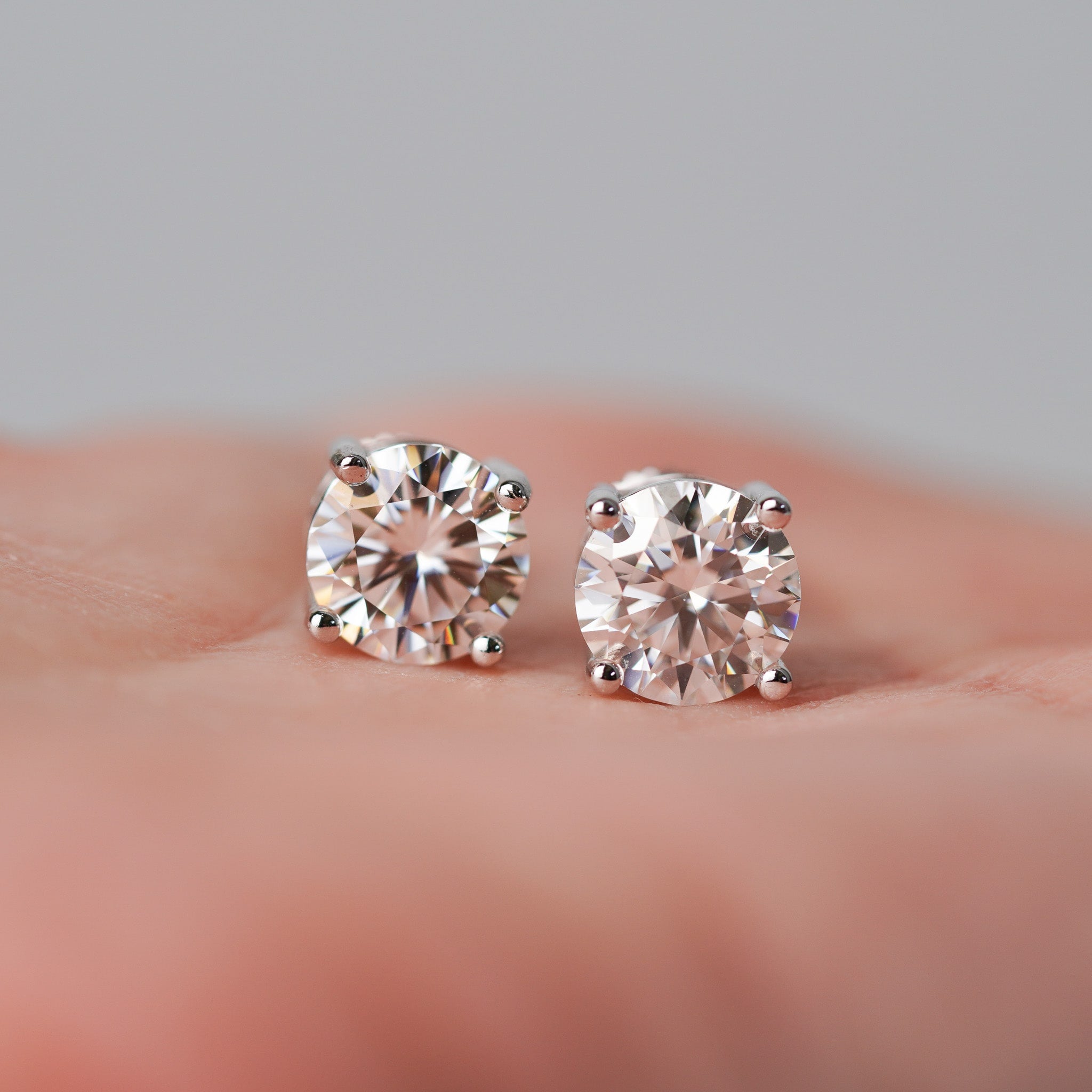 Round Solitaire Stud Earrings - Moissanite - Screwed Back