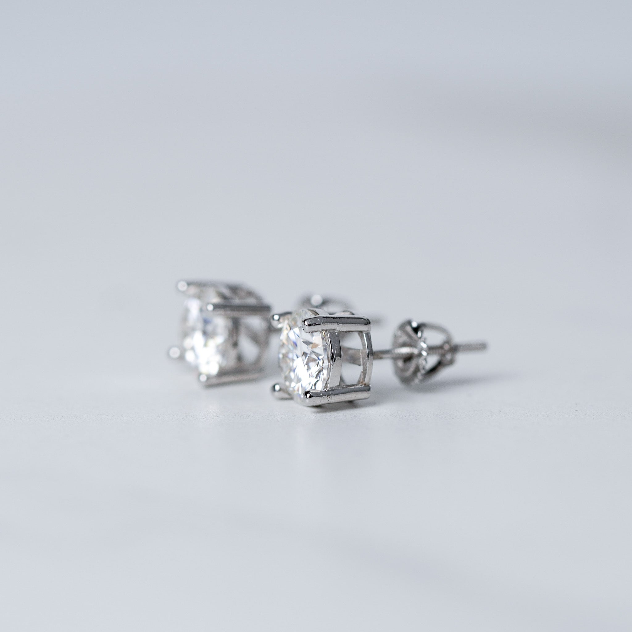 Round Solitaire Stud Earrings - Moissanite - Screwed Back