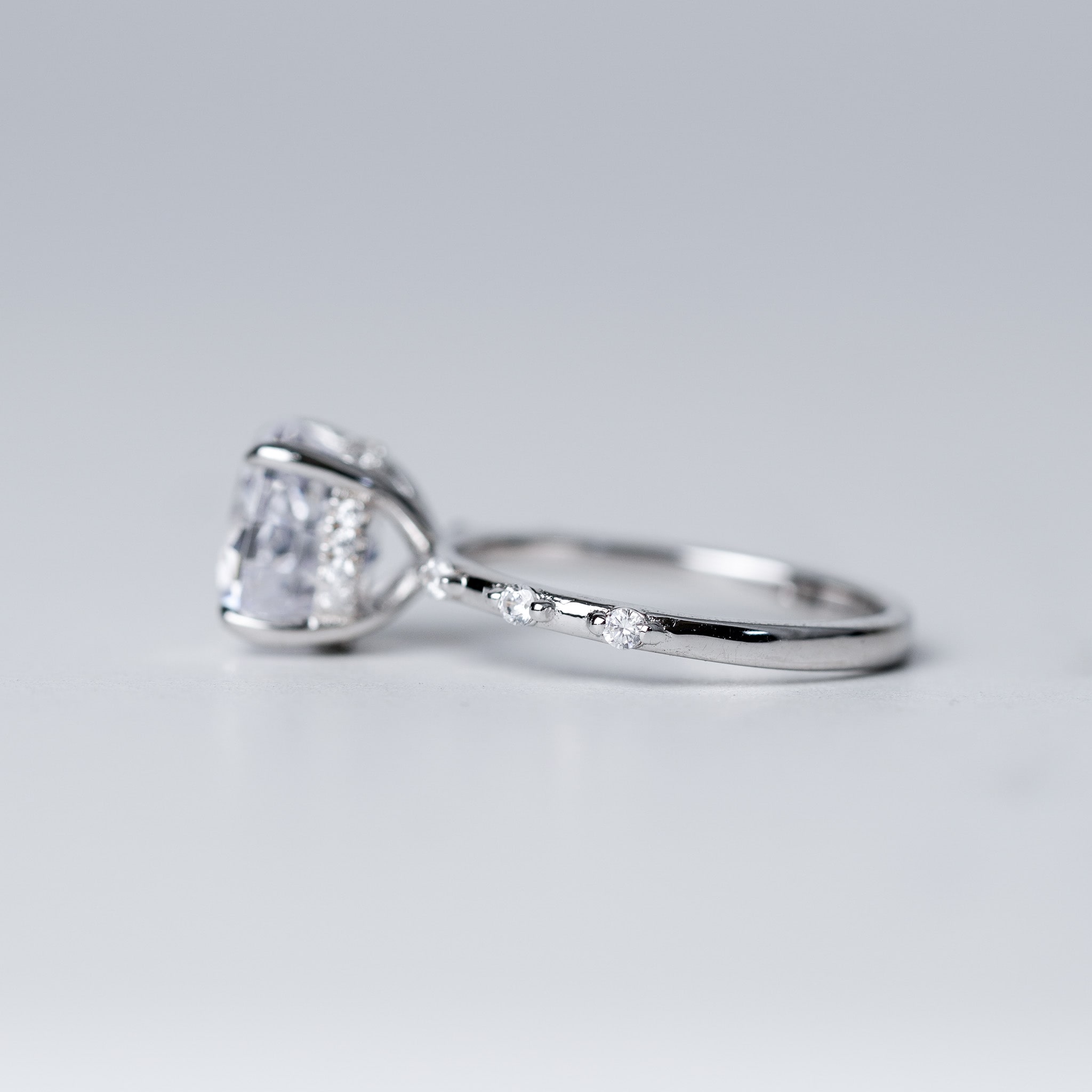 Round Radian Engagement Ring - Side Dots - Simulated Diamond