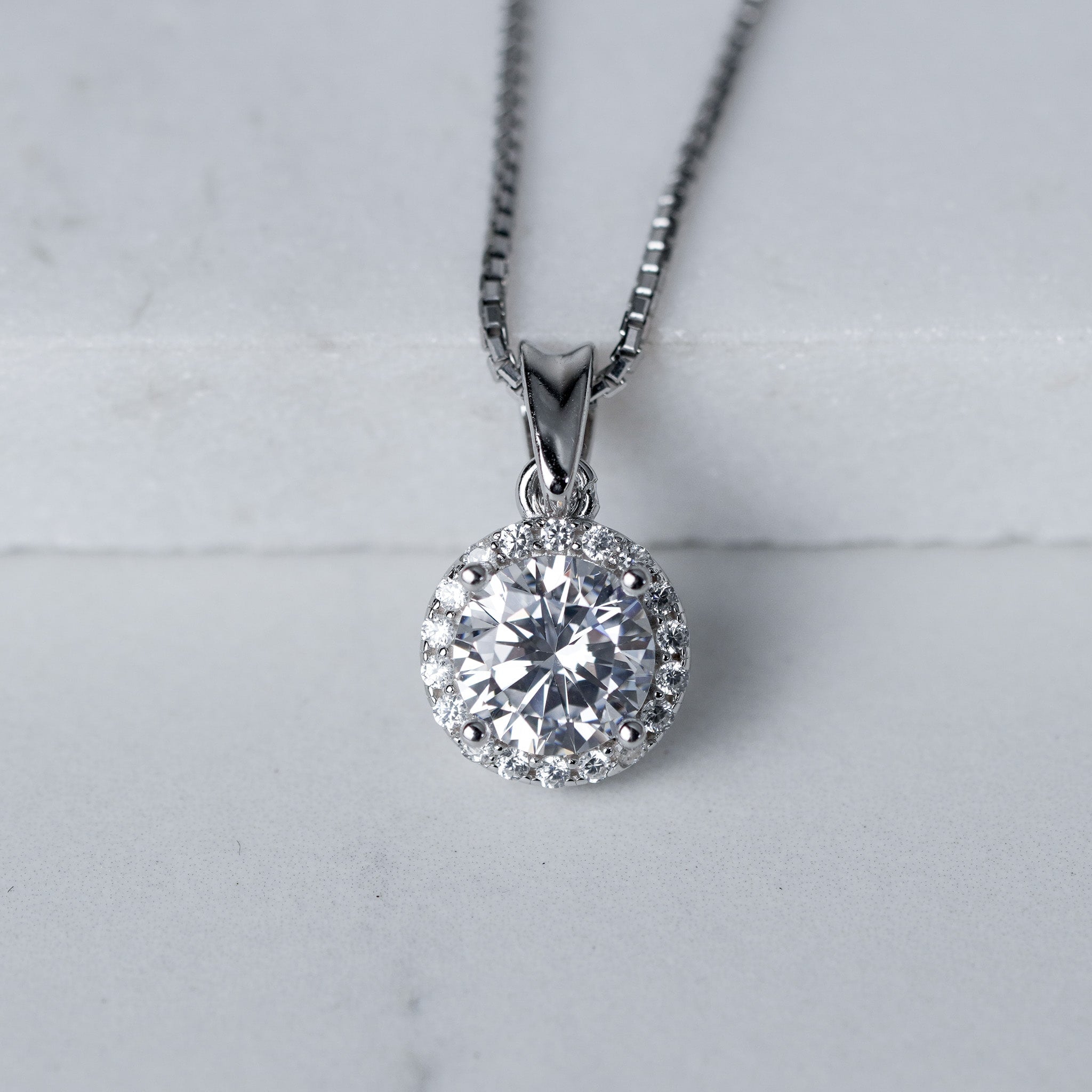 Round Halo Pendant Necklace