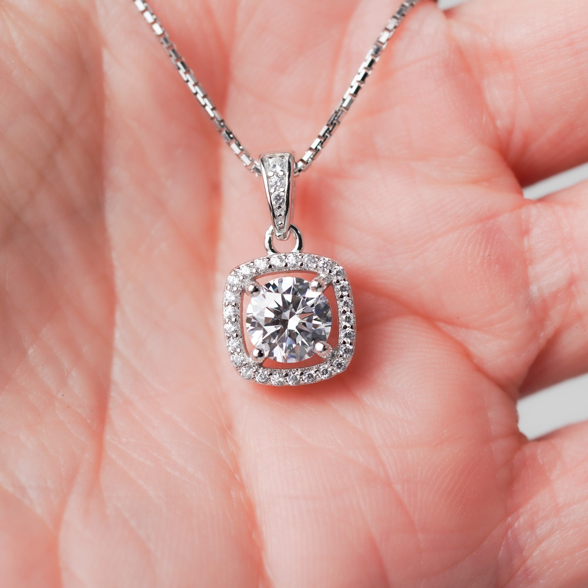 Square Halo Pendant Necklace - Moissanite