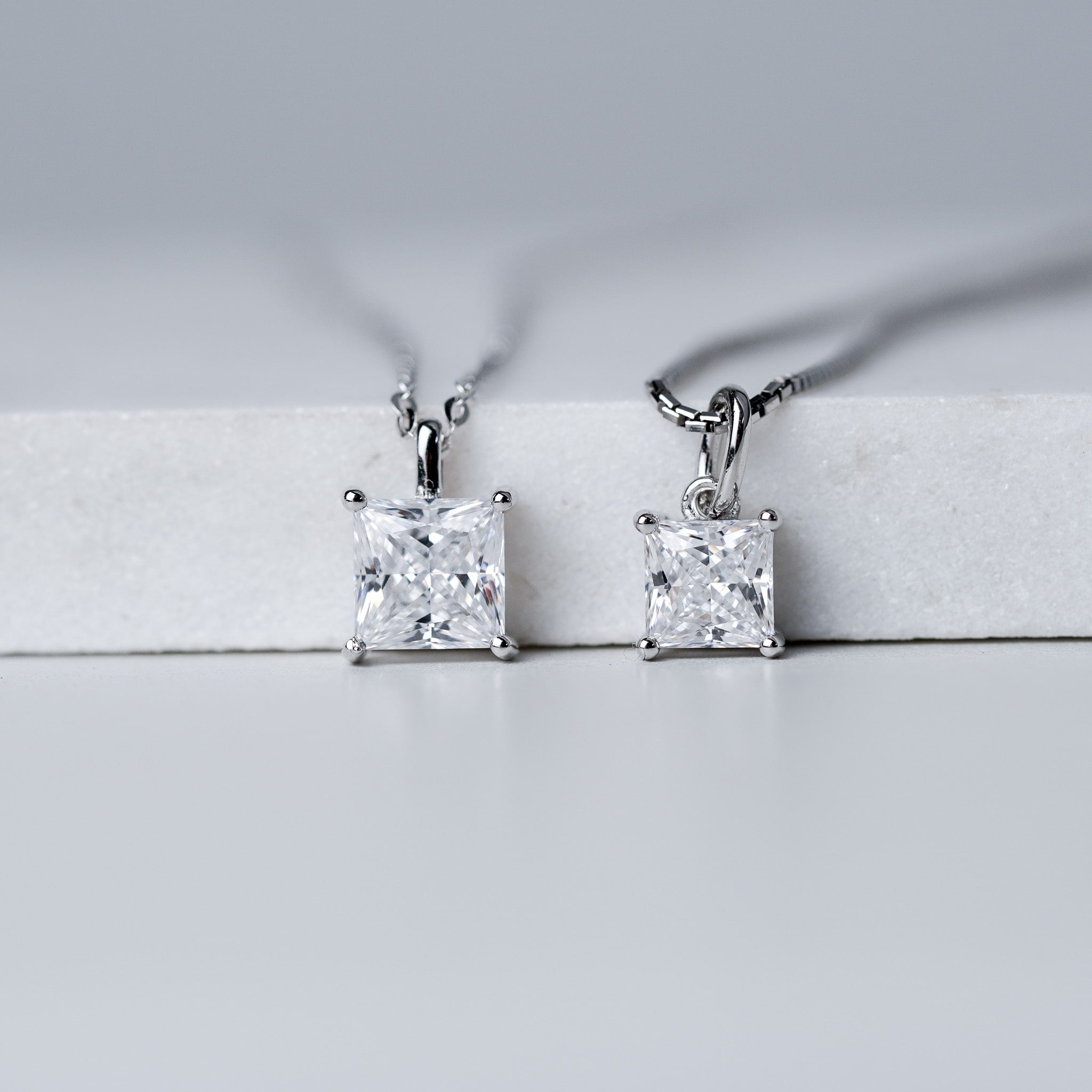 Square Princess Cut Solitaire Necklace
