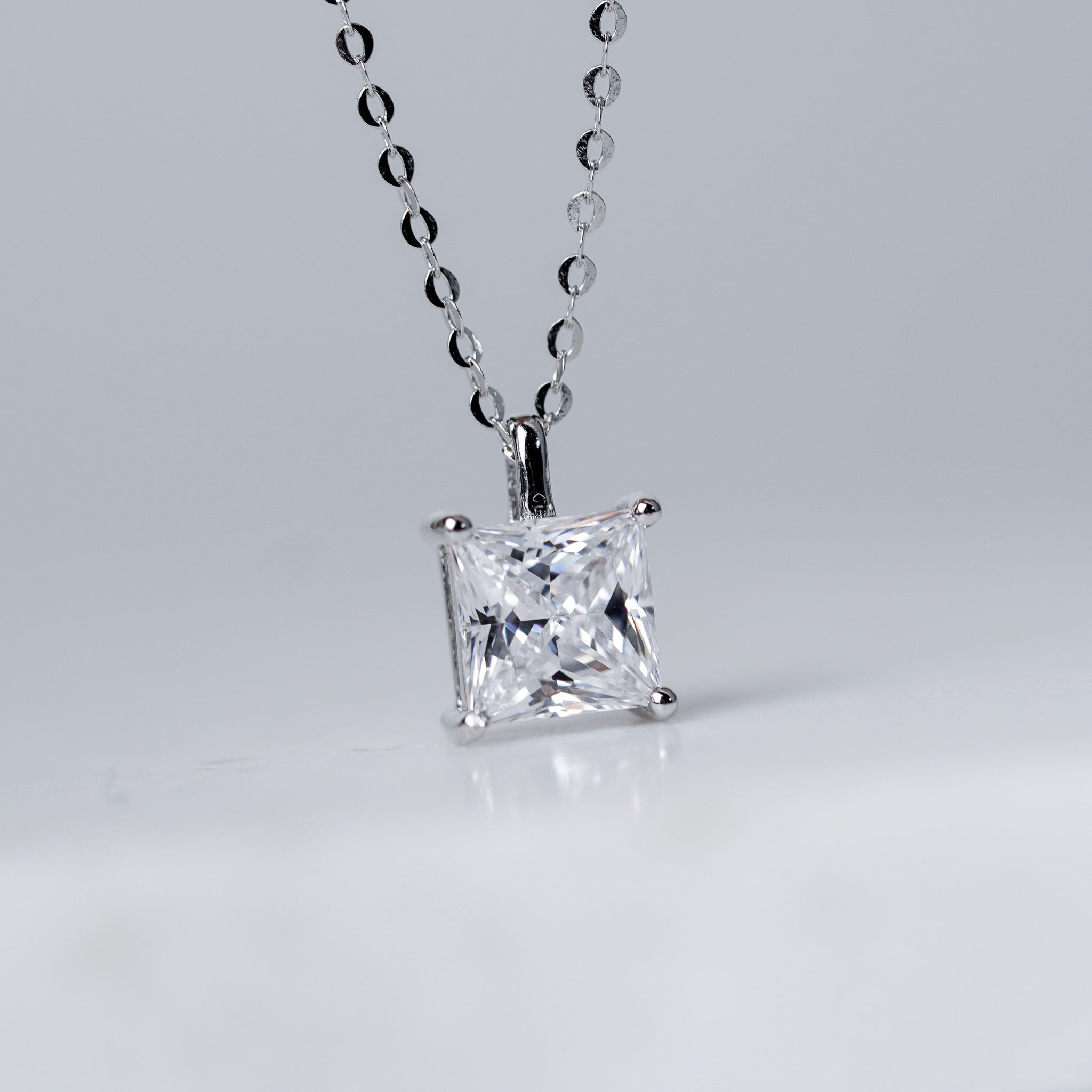 Square Princess Cut Solitaire Necklace