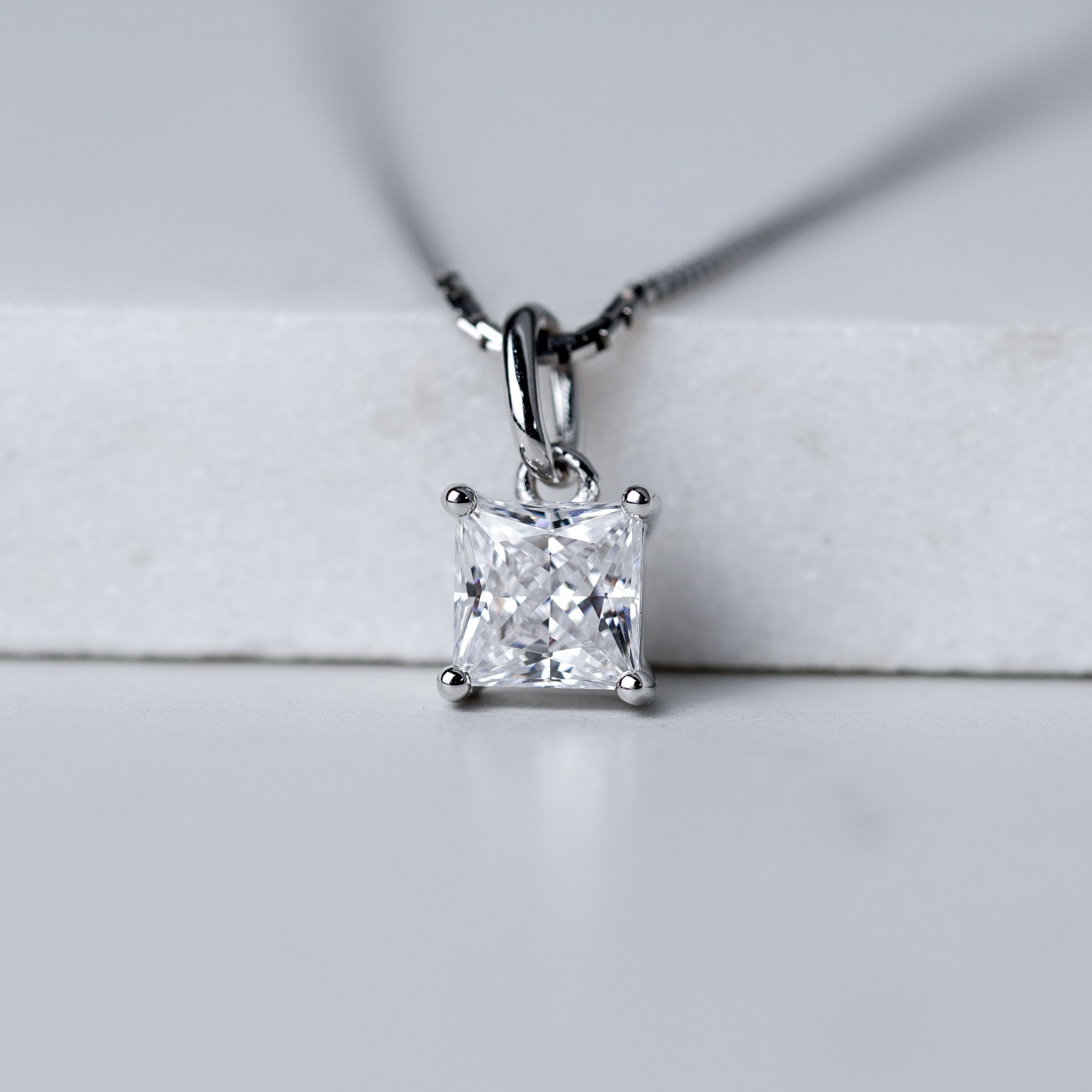 Square Princess Cut Solitaire Necklace