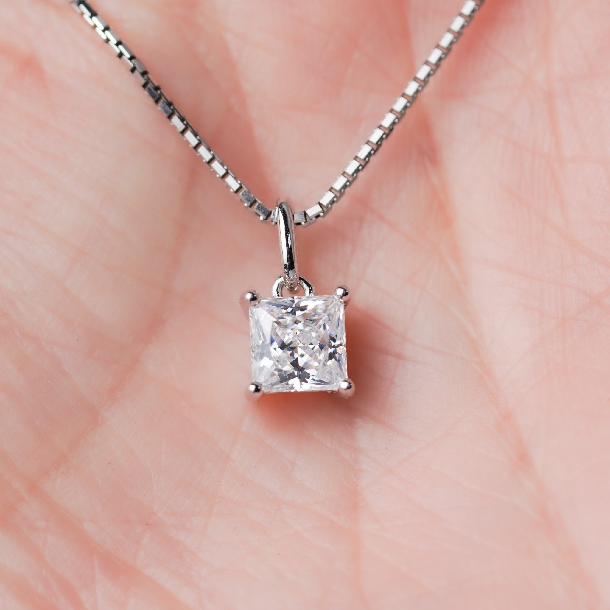Square Princess Cut Solitaire Necklace