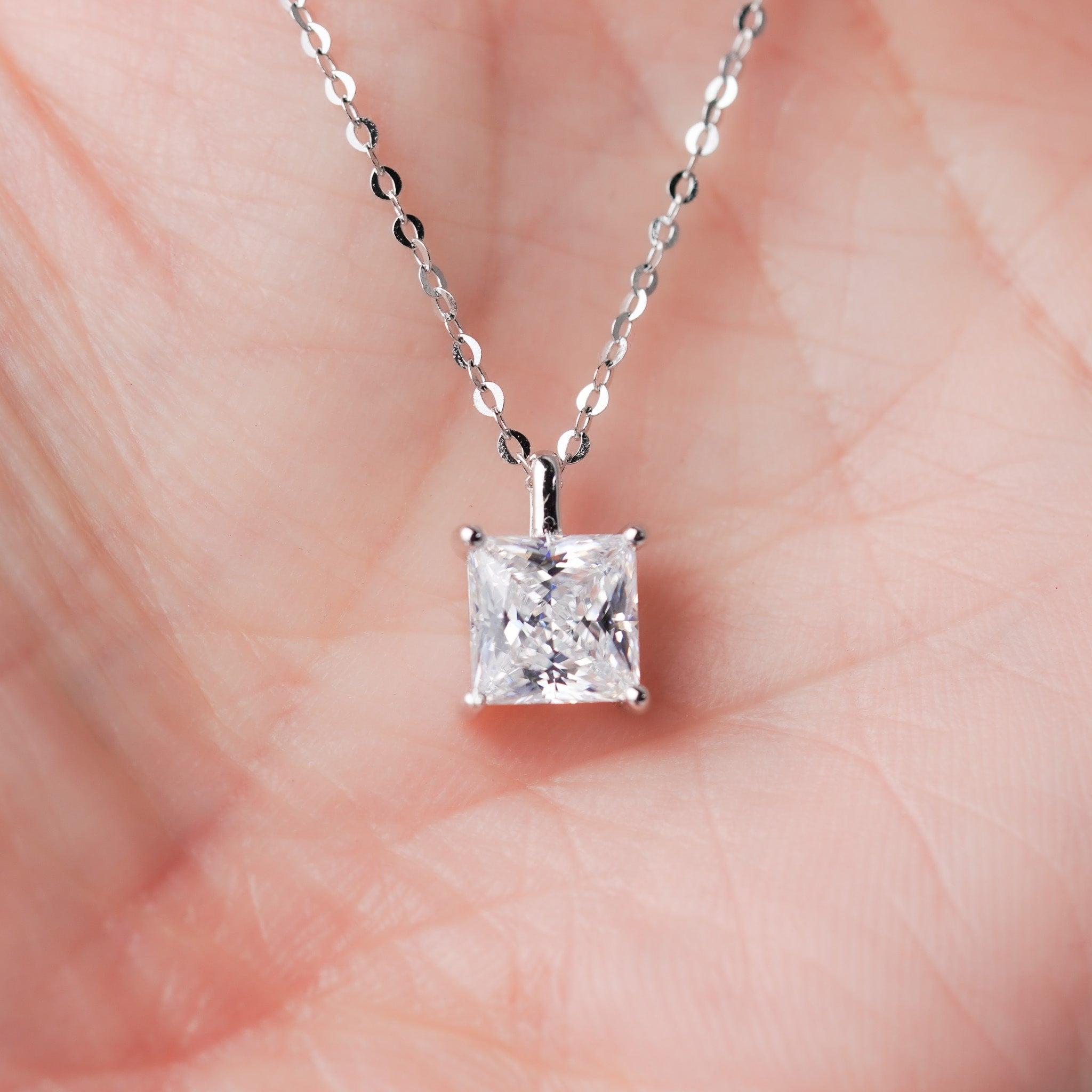 Square Princess Cut Solitaire Necklace