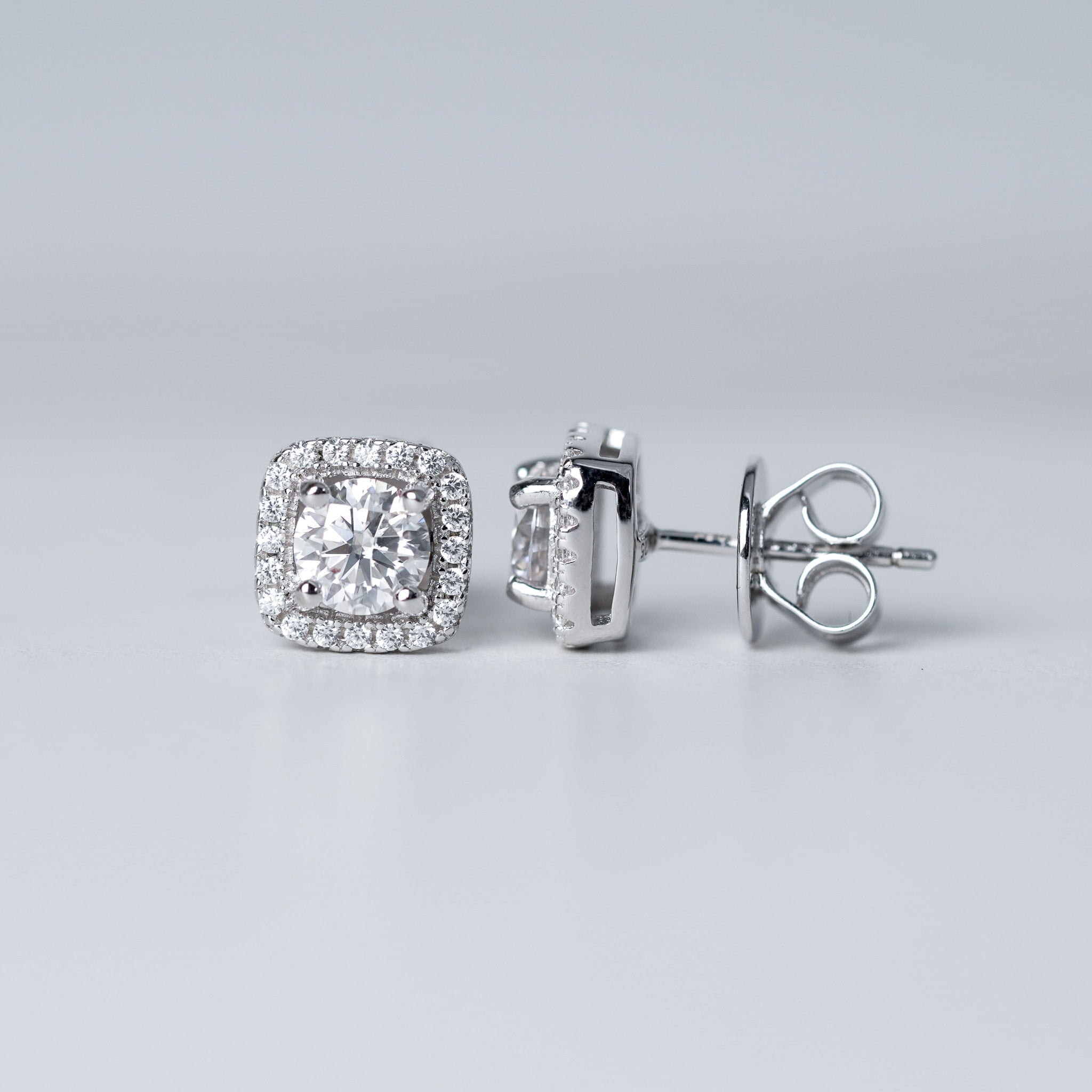 Square Halo Earrings - Moissanite