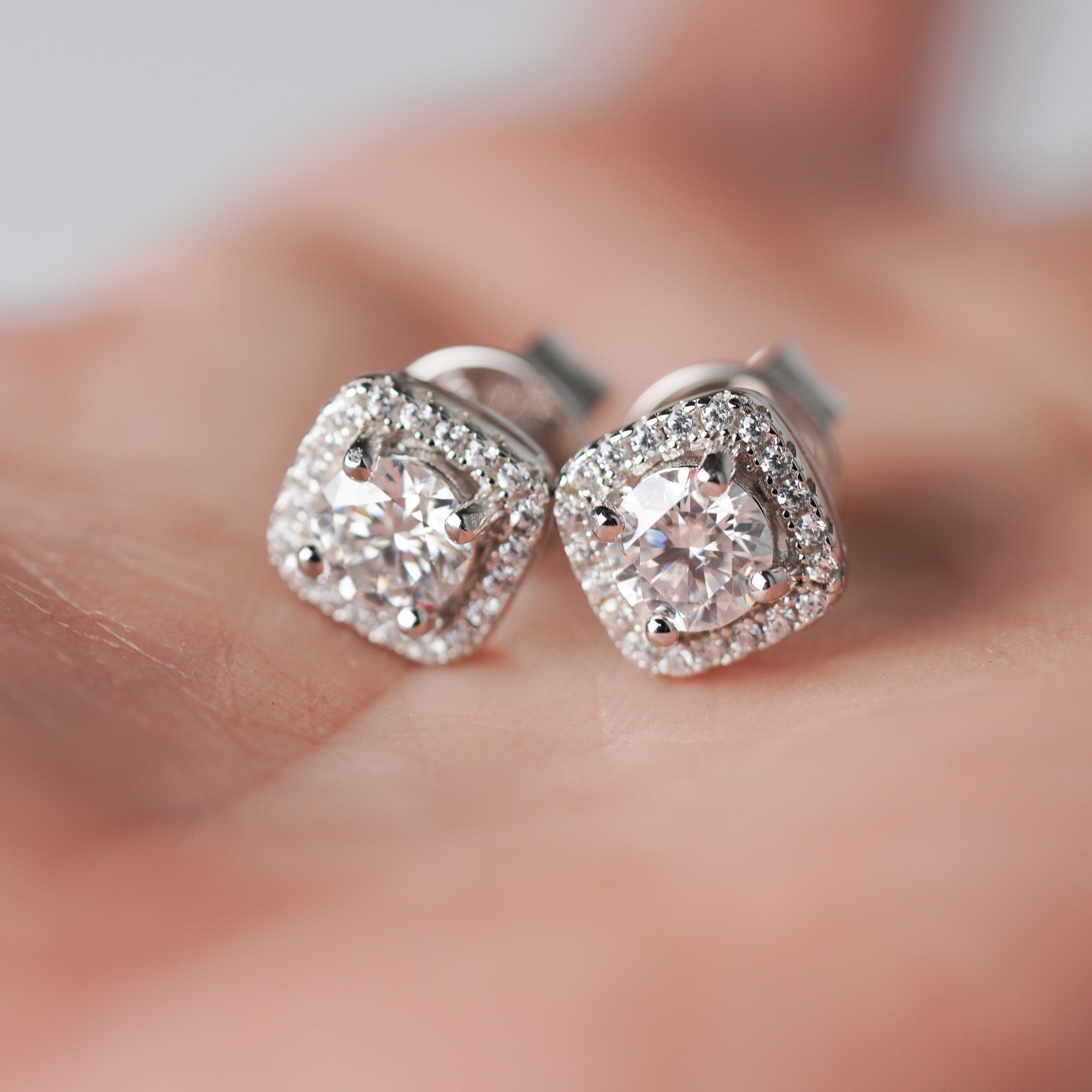 Square Halo Earrings & Necklace Gift Set - Moissanite - 3 Products