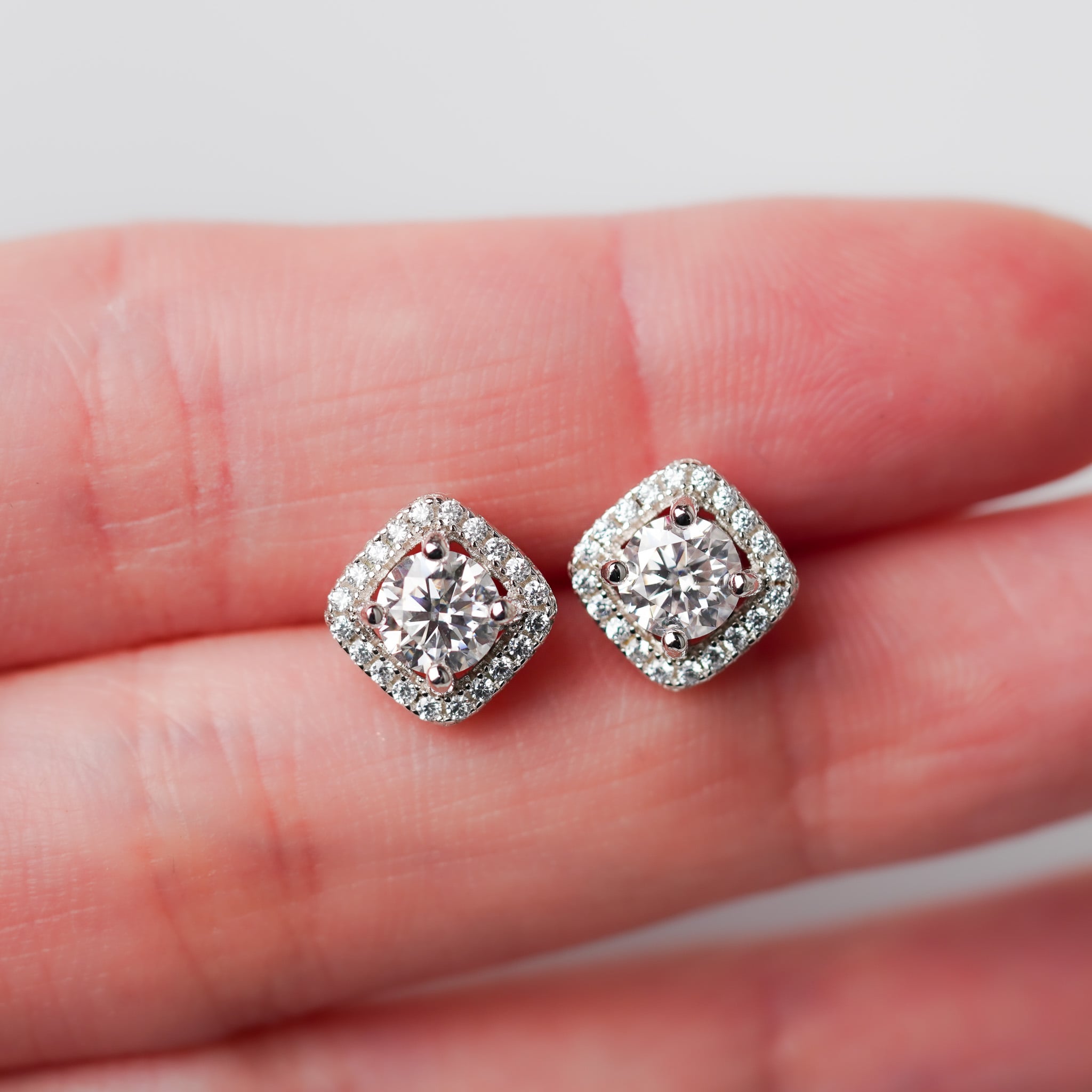 Square Halo Earrings & Necklace Gift Set - Moissanite - 3 Products