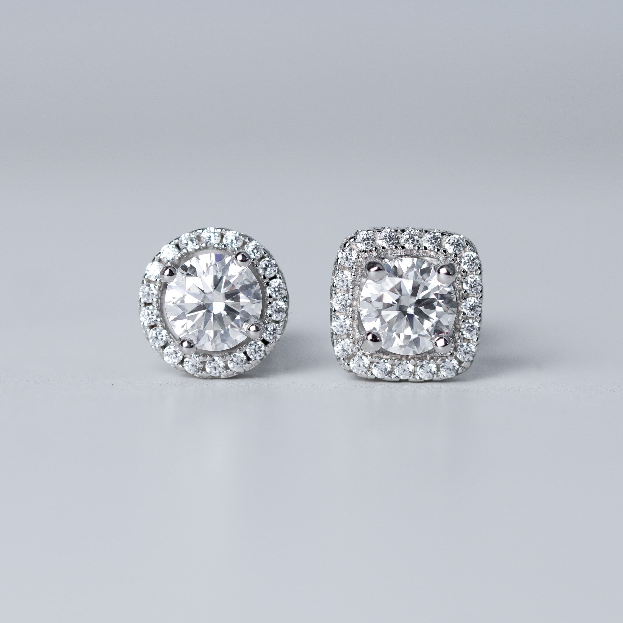 Square Halo Earrings - Simulated Diamond