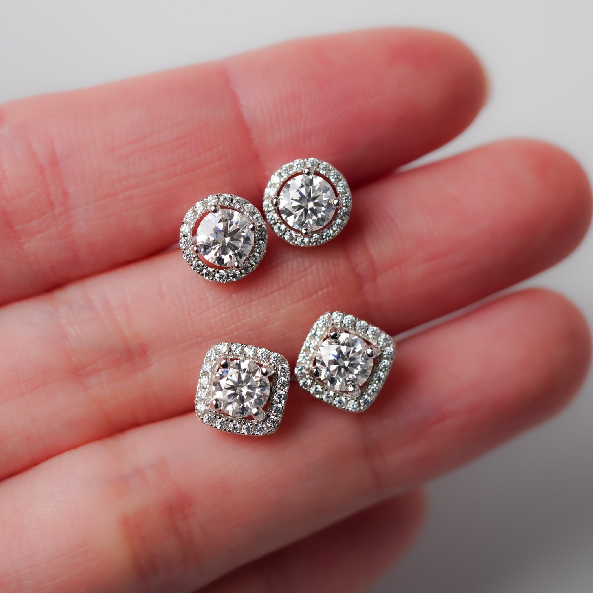 Square Halo Earrings - Simulated Diamond