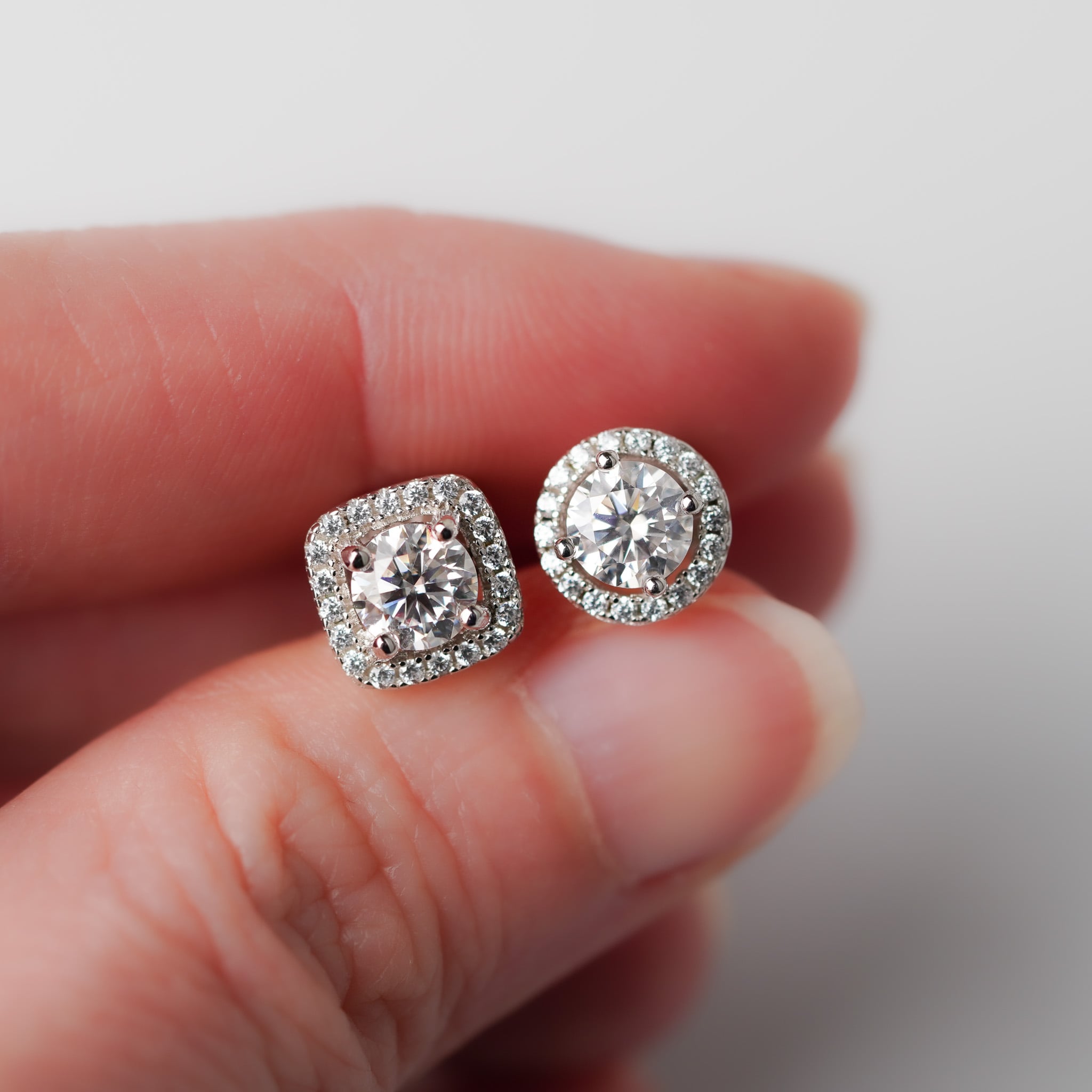 Square Halo Earrings - Simulated Diamond
