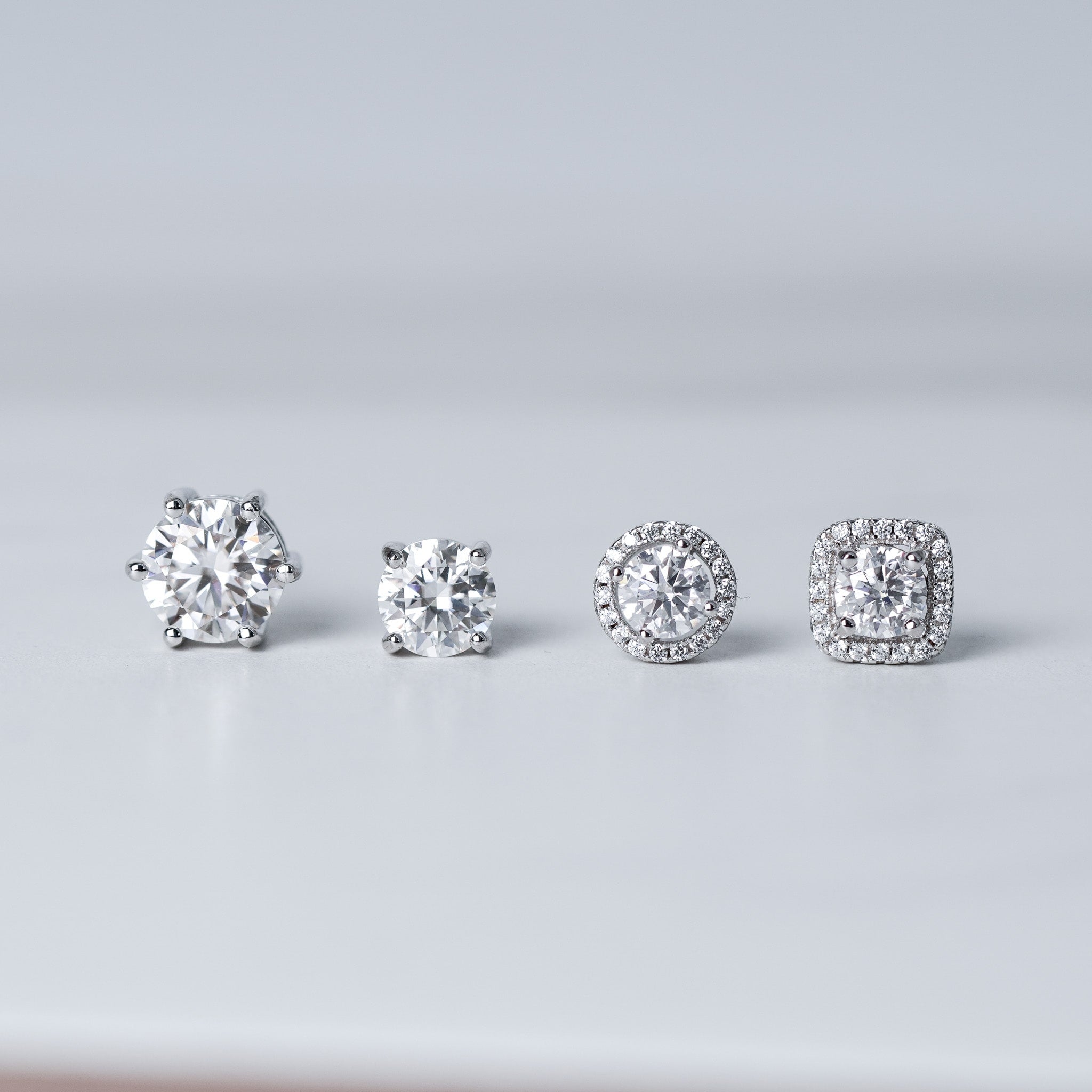 Round Halo Earrings - Simulated Diamond