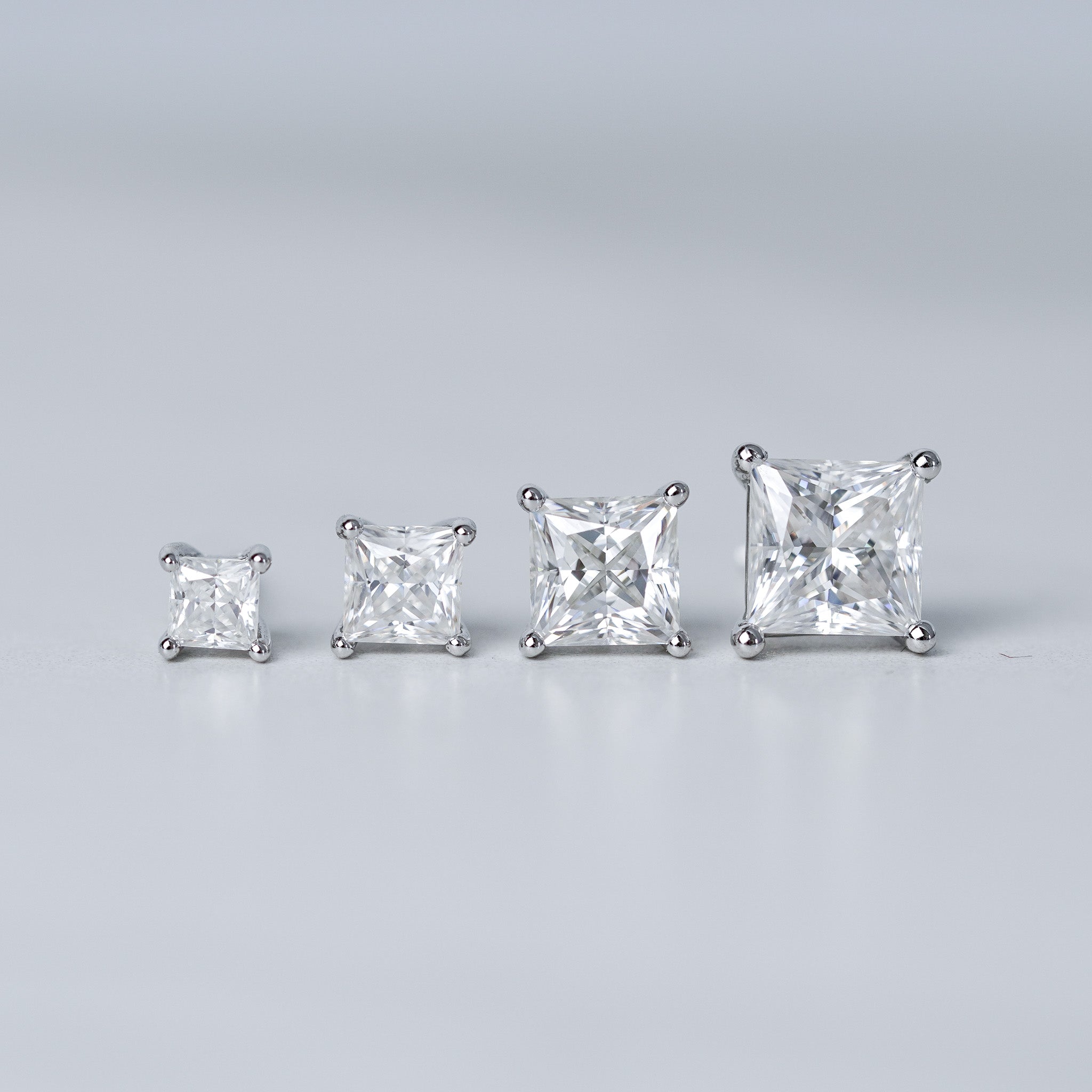 Square Solitaire Stud Earrings - Screwed Back - Moissanite