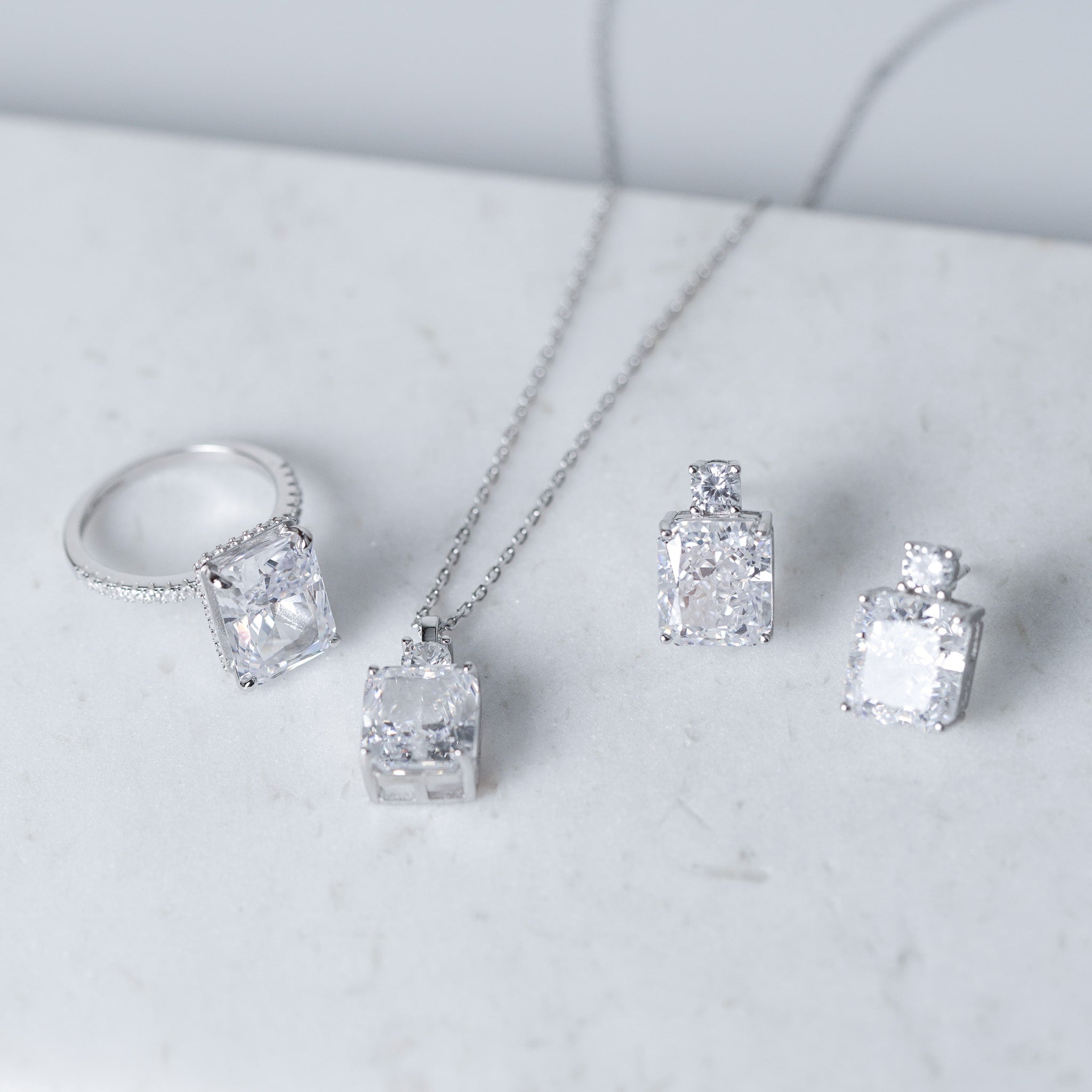 Radiant Rectangle Ring - Simulated Diamond