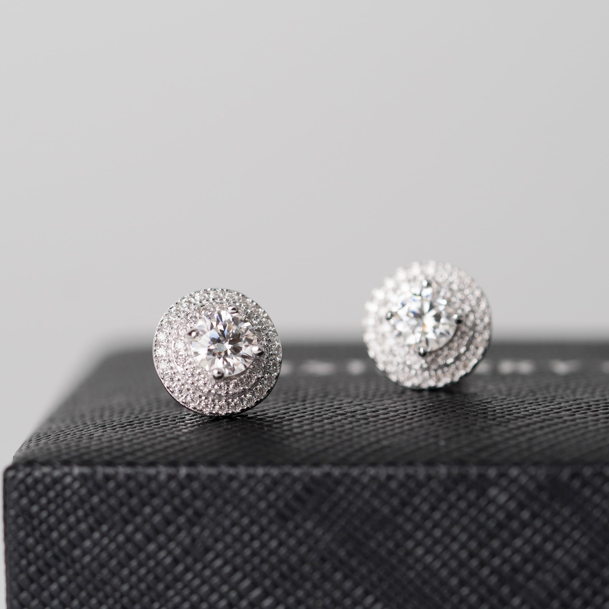 Double Halo Round Moissanite Earrings - Screwed Back