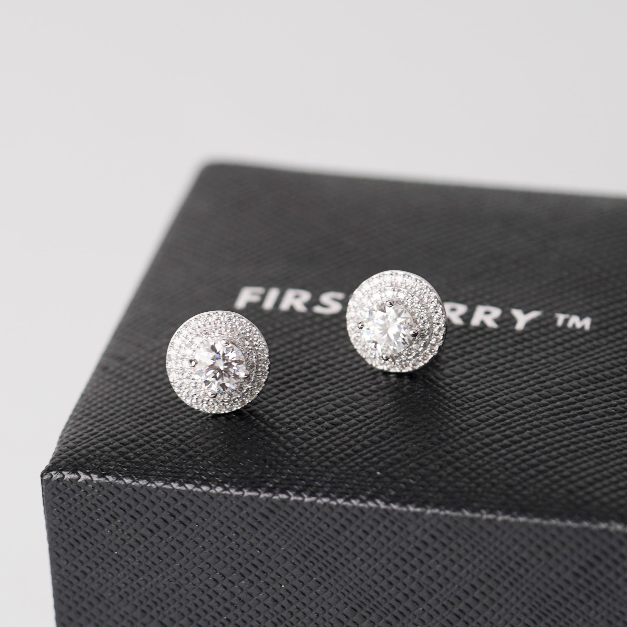 Double Halo Round Moissanite Earrings - Screwed Back