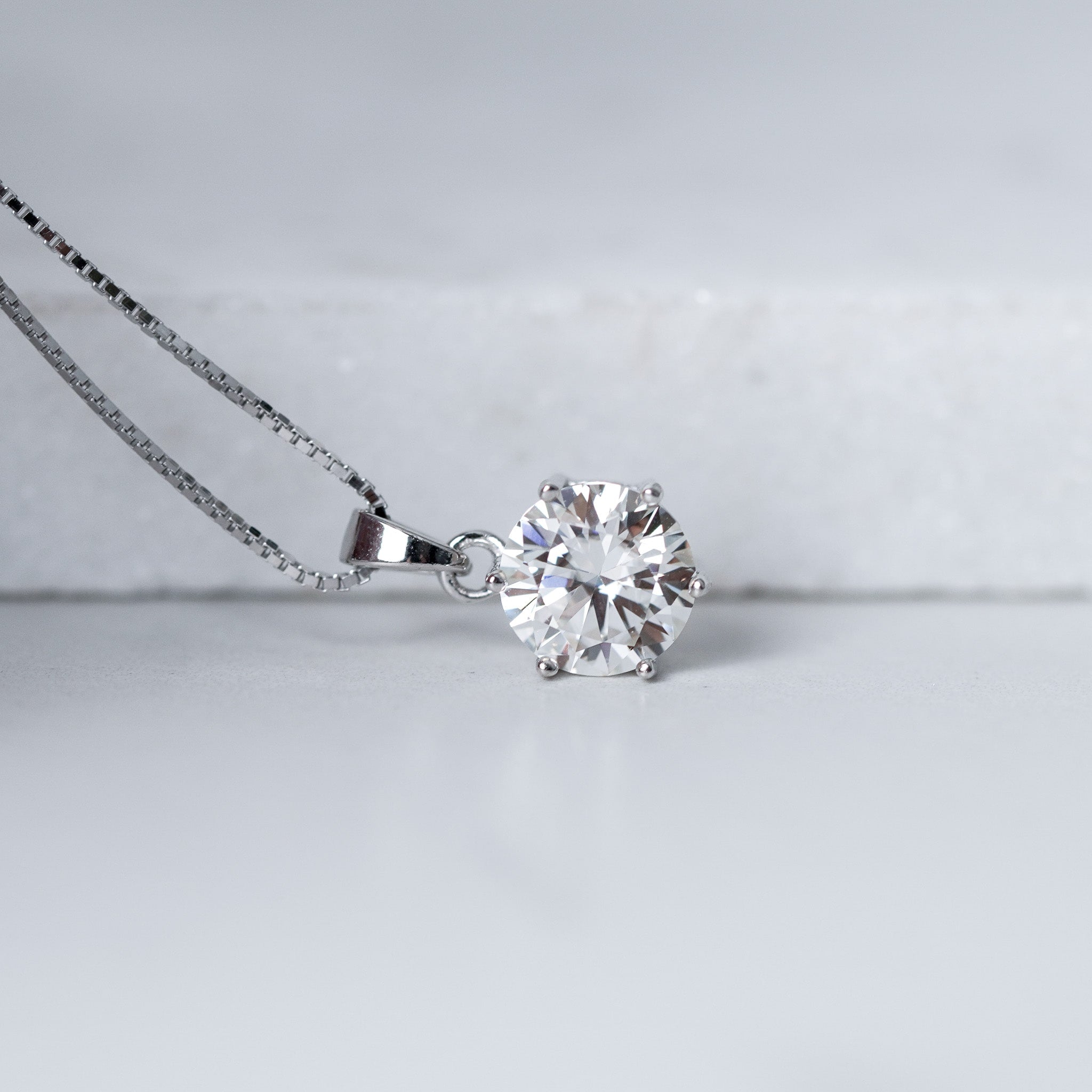 Six Prongs Solitaire Necklace - Simulated Diamond