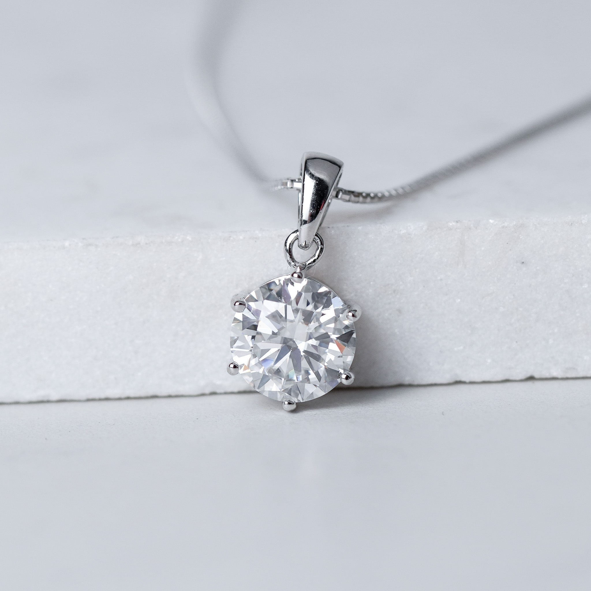 Six Prongs Solitaire Necklace - Simulated Diamond