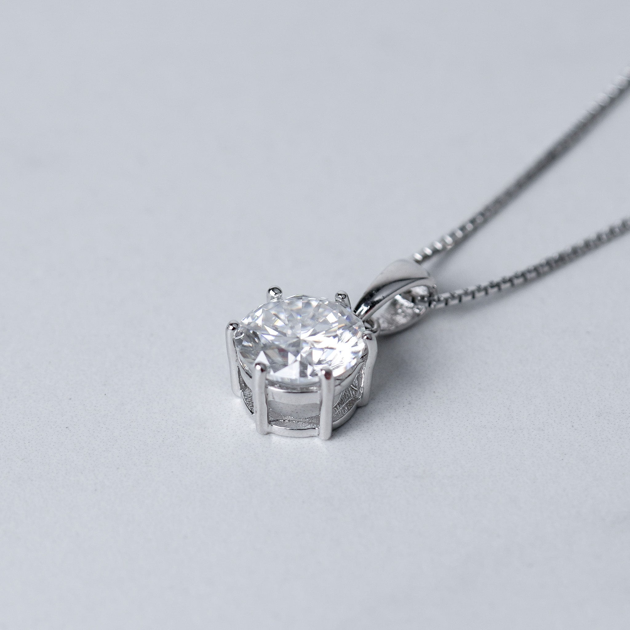 Six Prongs Solitaire Necklace - Simulated Diamond