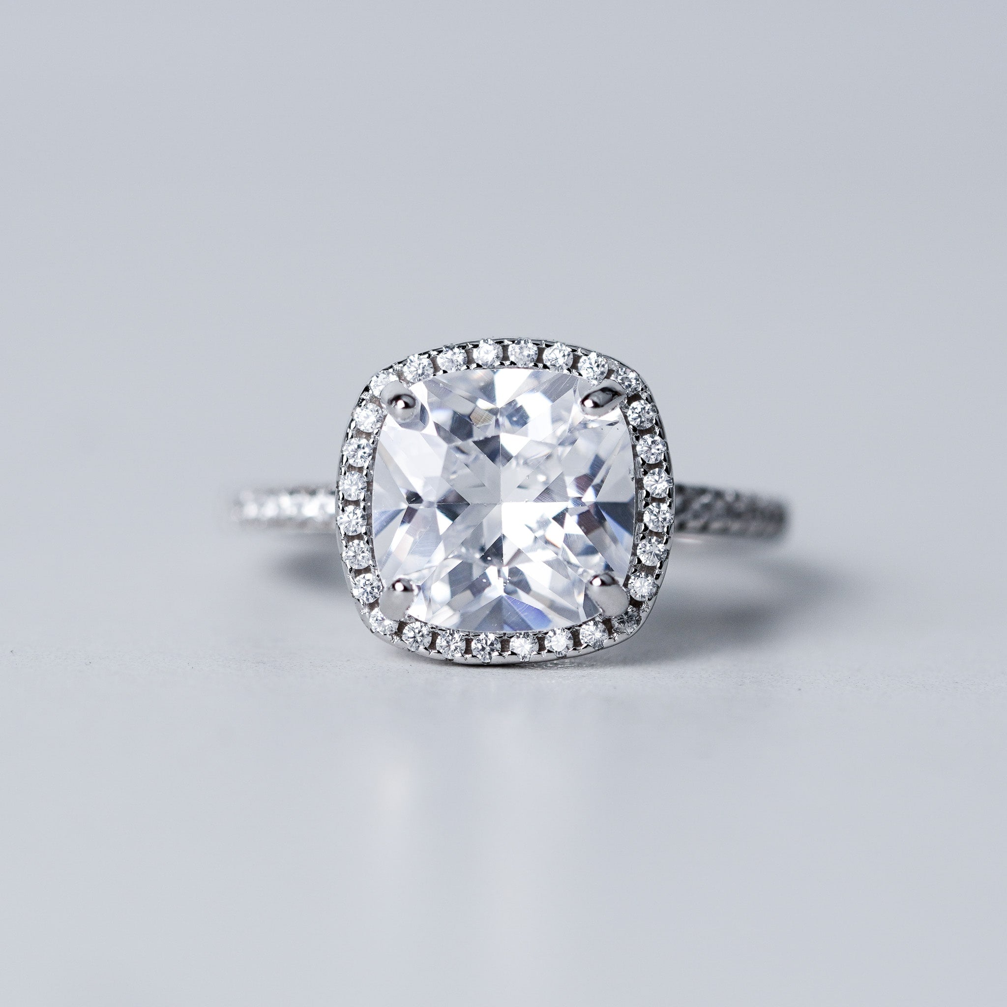 Cushion Cut Halo Ring - 4ct - Simulated Diamond