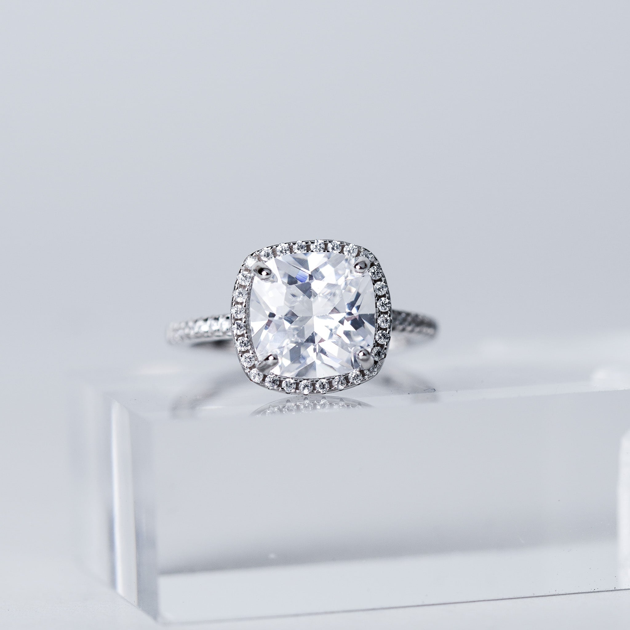 Cushion Cut Halo Ring - 4ct - Simulated Diamond