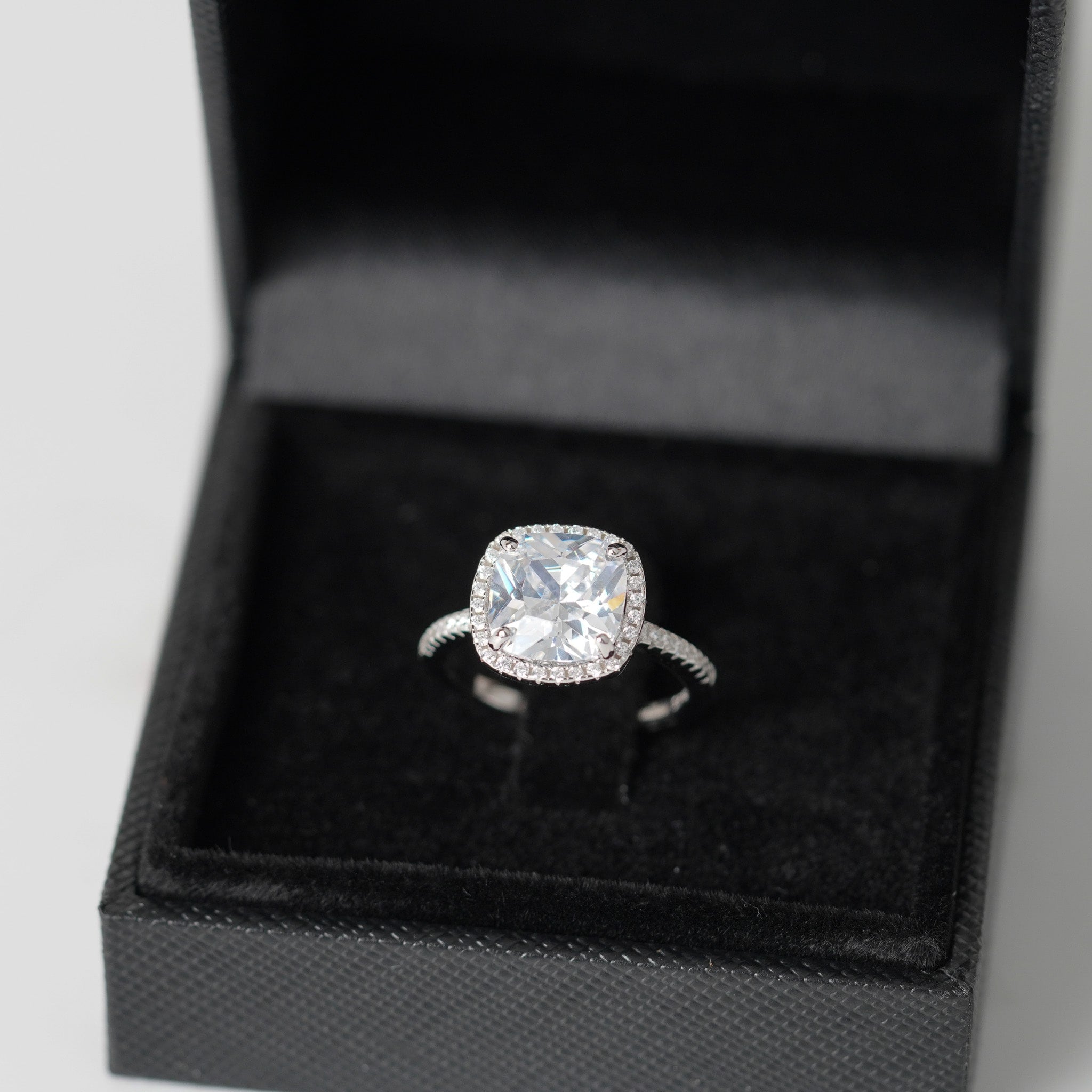 Cushion Cut Halo Ring - 4ct - Simulated Diamond