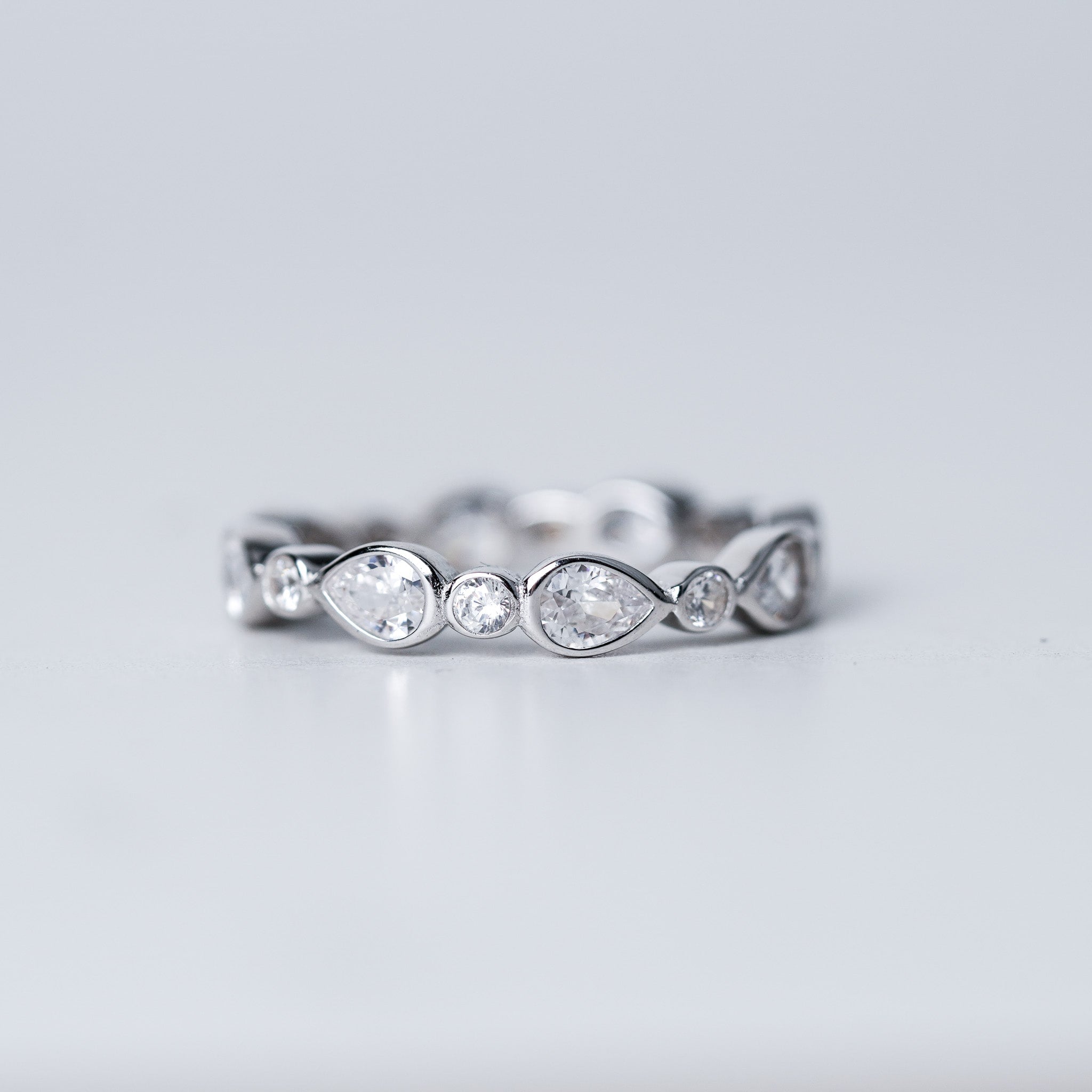 Pear & Dot Wedding Band - Simulated Diamond
