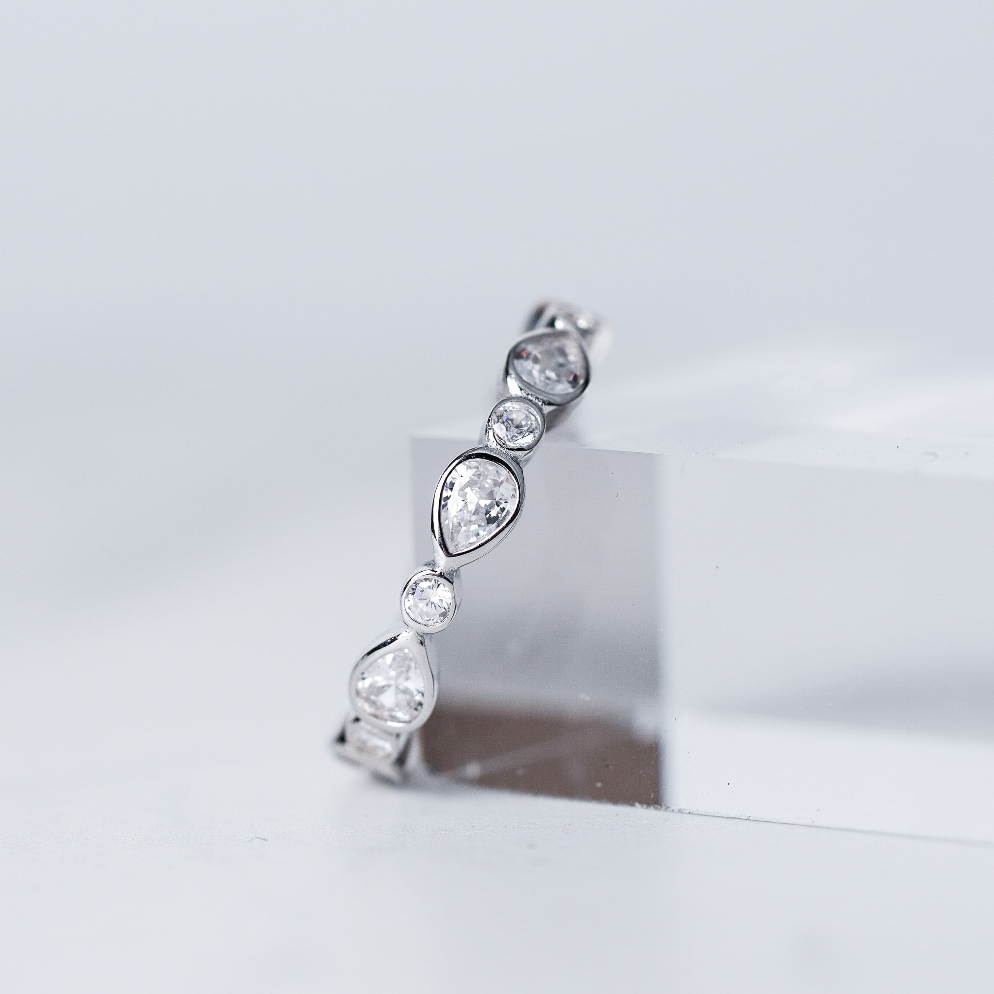 Pear & Dot Wedding Band - Simulated Diamond