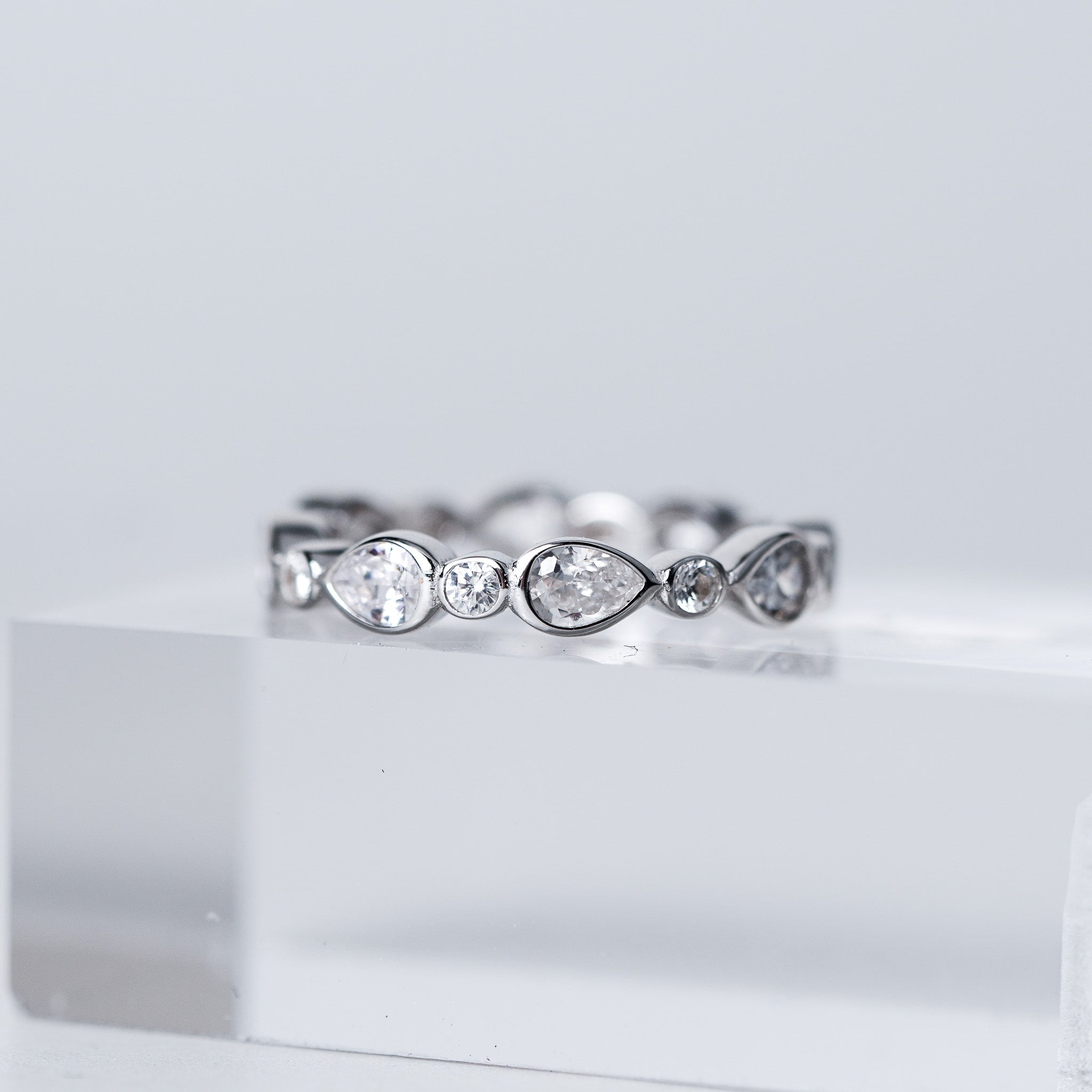 Pear & Dot Wedding Band - Simulated Diamond