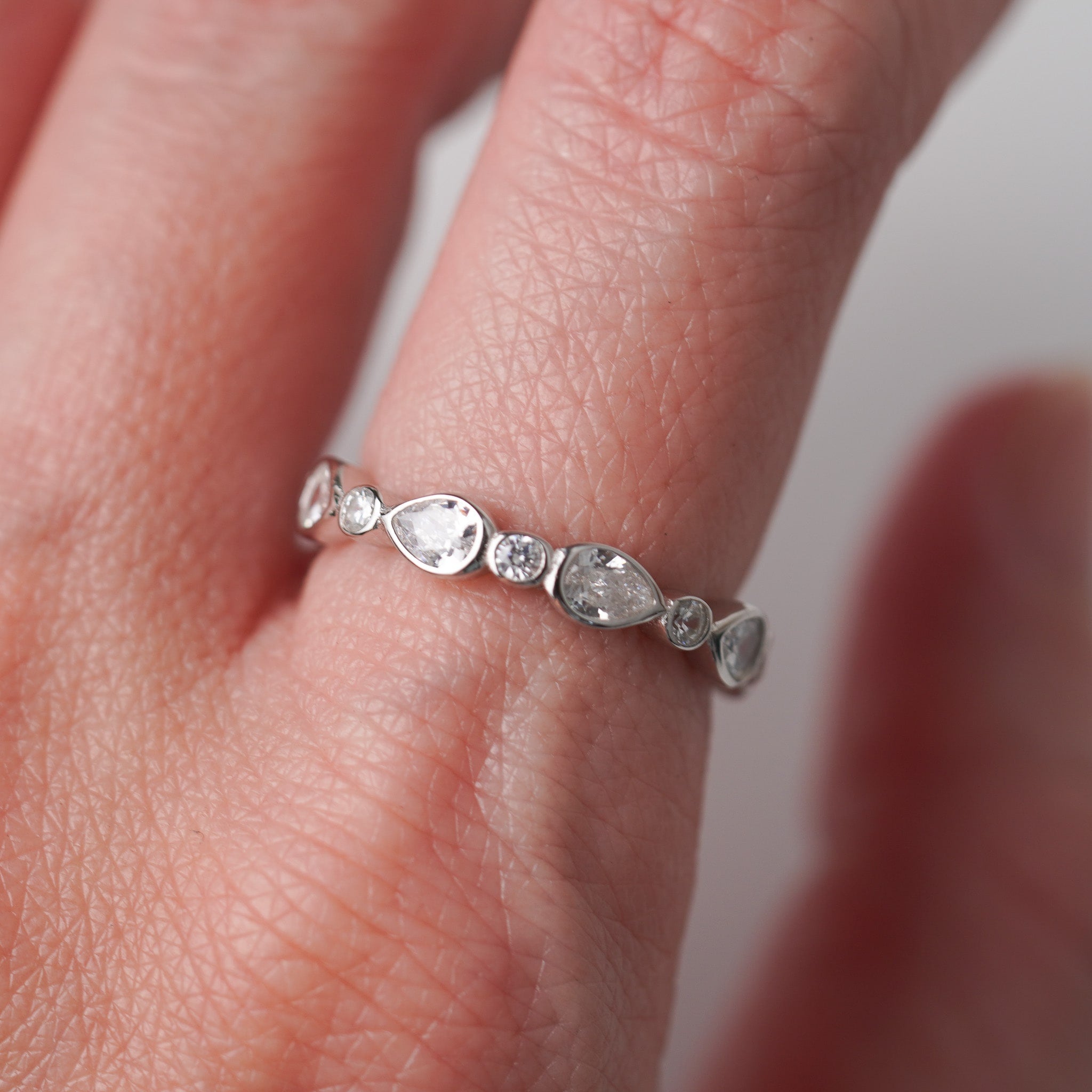 Pear & Dot Wedding Band - Simulated Diamond