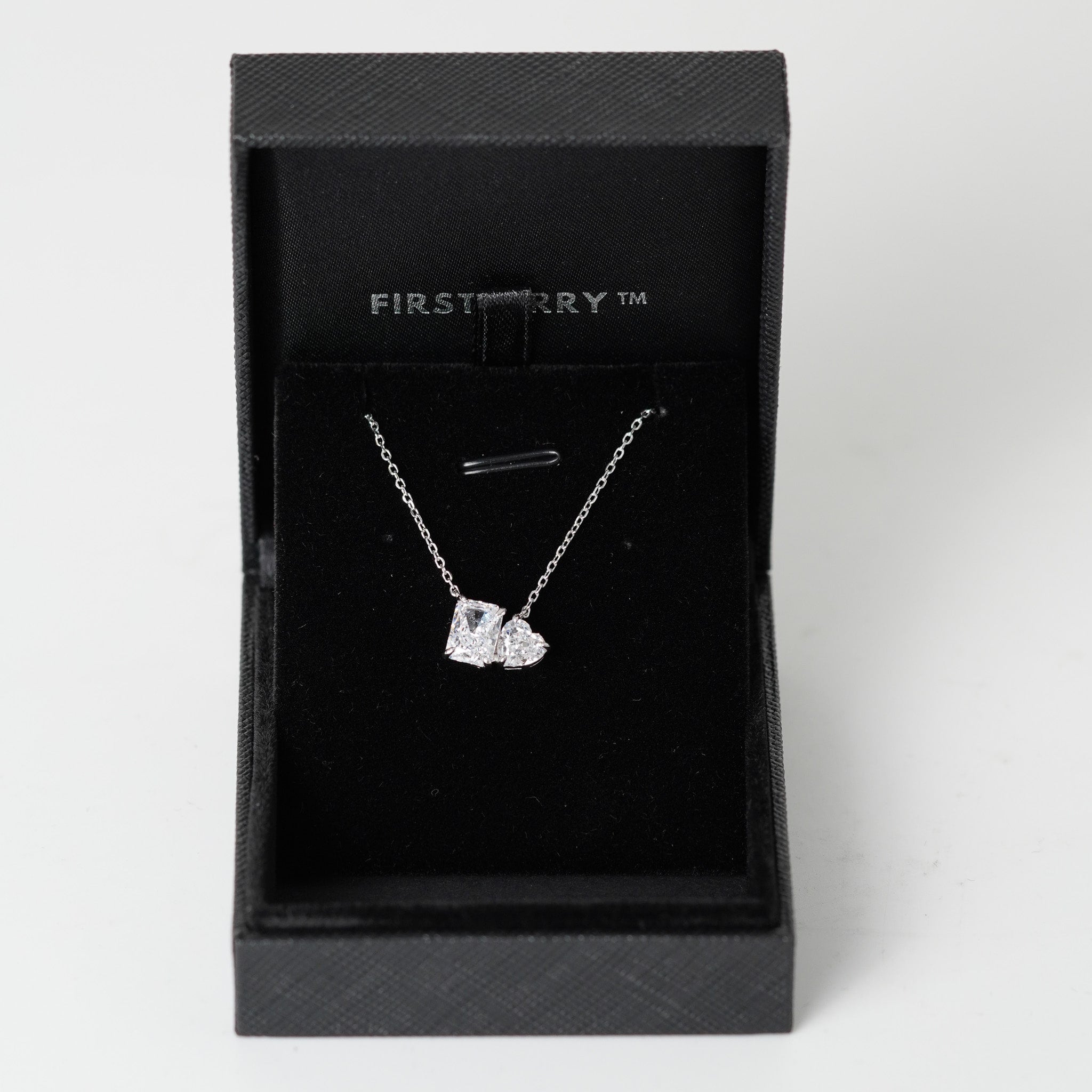 Radiant Double Heart and Rectangle Necklace - 5 ct - Simulated Diamond