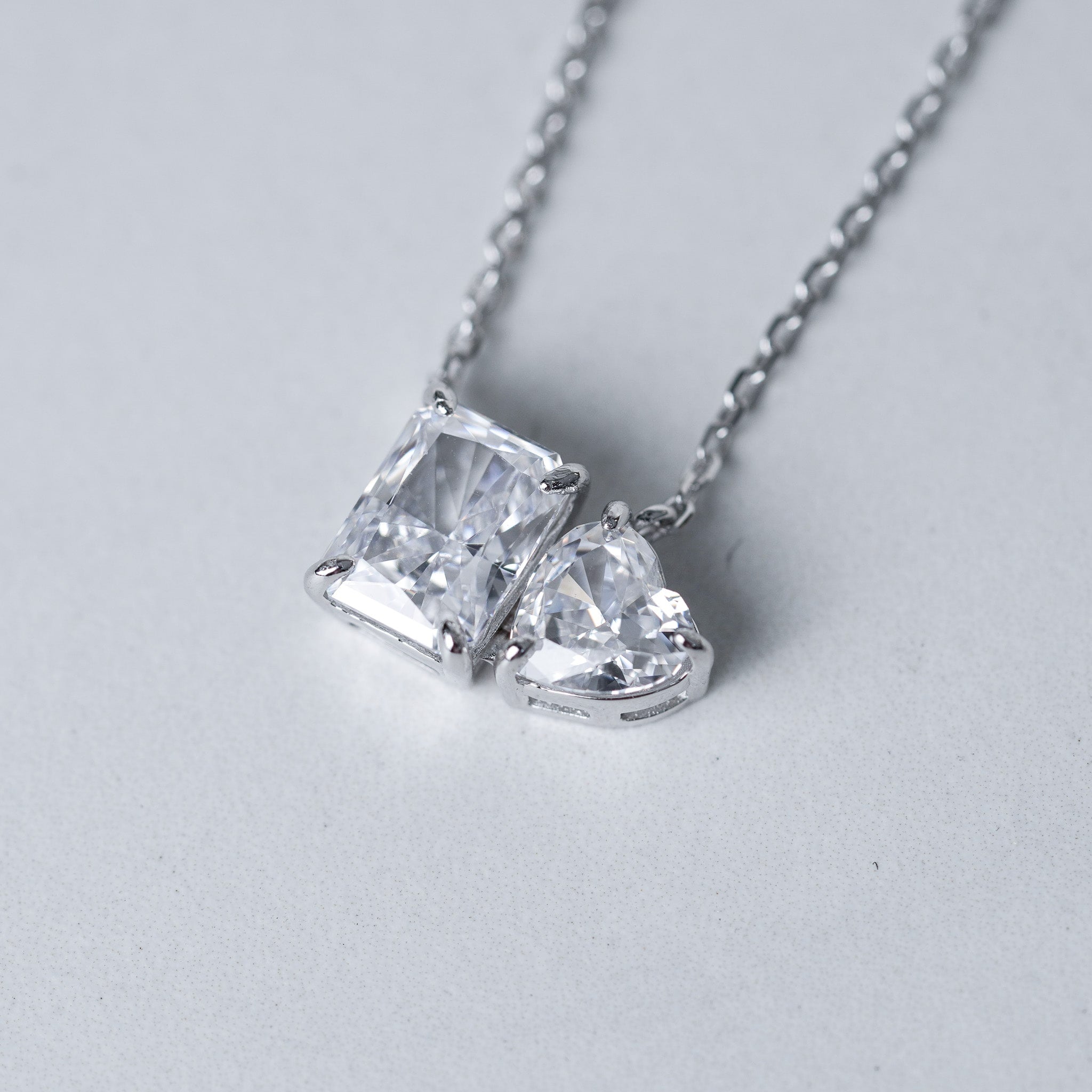 Radiant Double Heart and Rectangle Necklace - 5 ct - Simulated Diamond