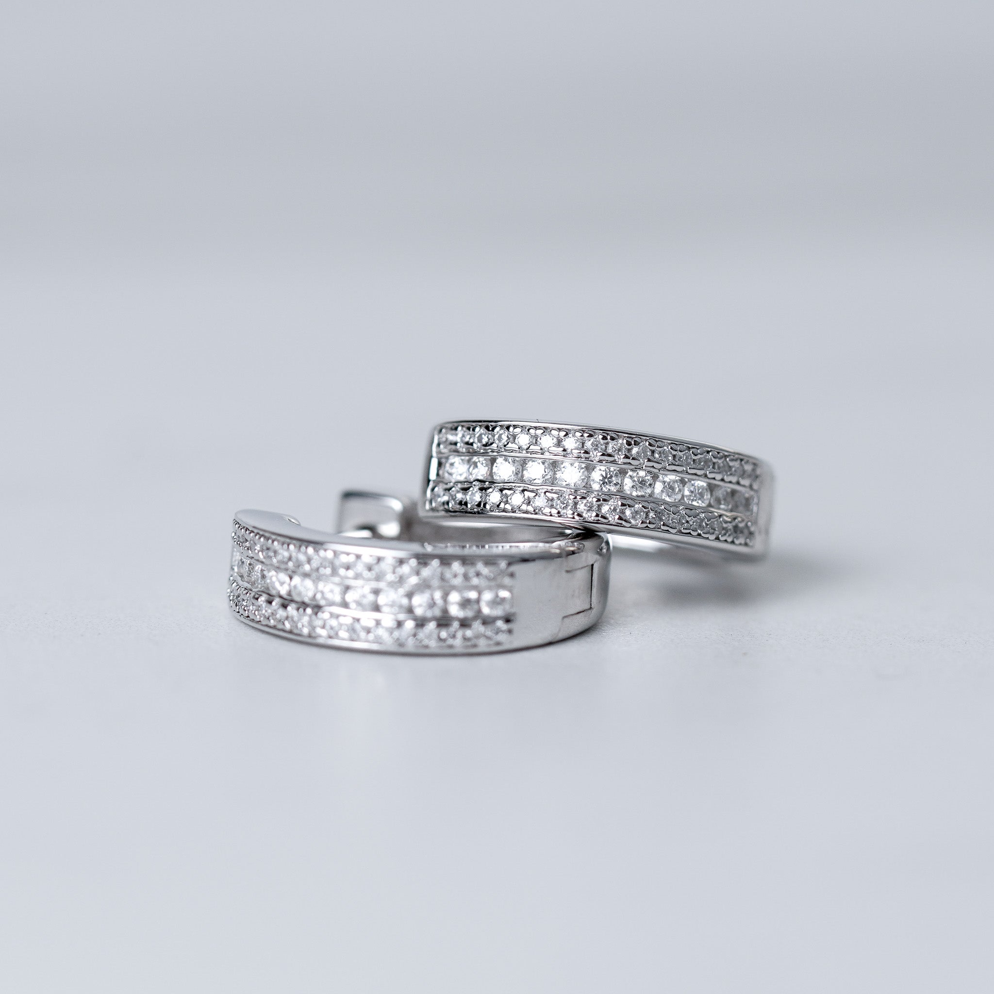 Moissanite Three Rows - Small Hoops Earrings