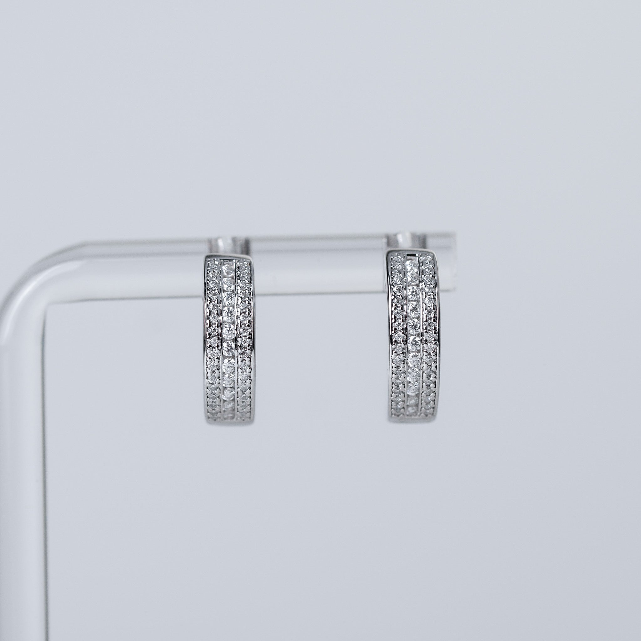 Moissanite Three Rows - Small Hoops Earrings