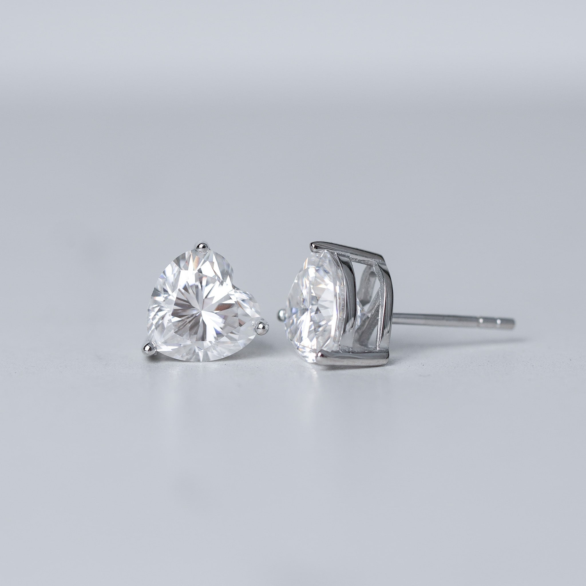 Heart Solitaire Stud Earrings - Simulated Diamond