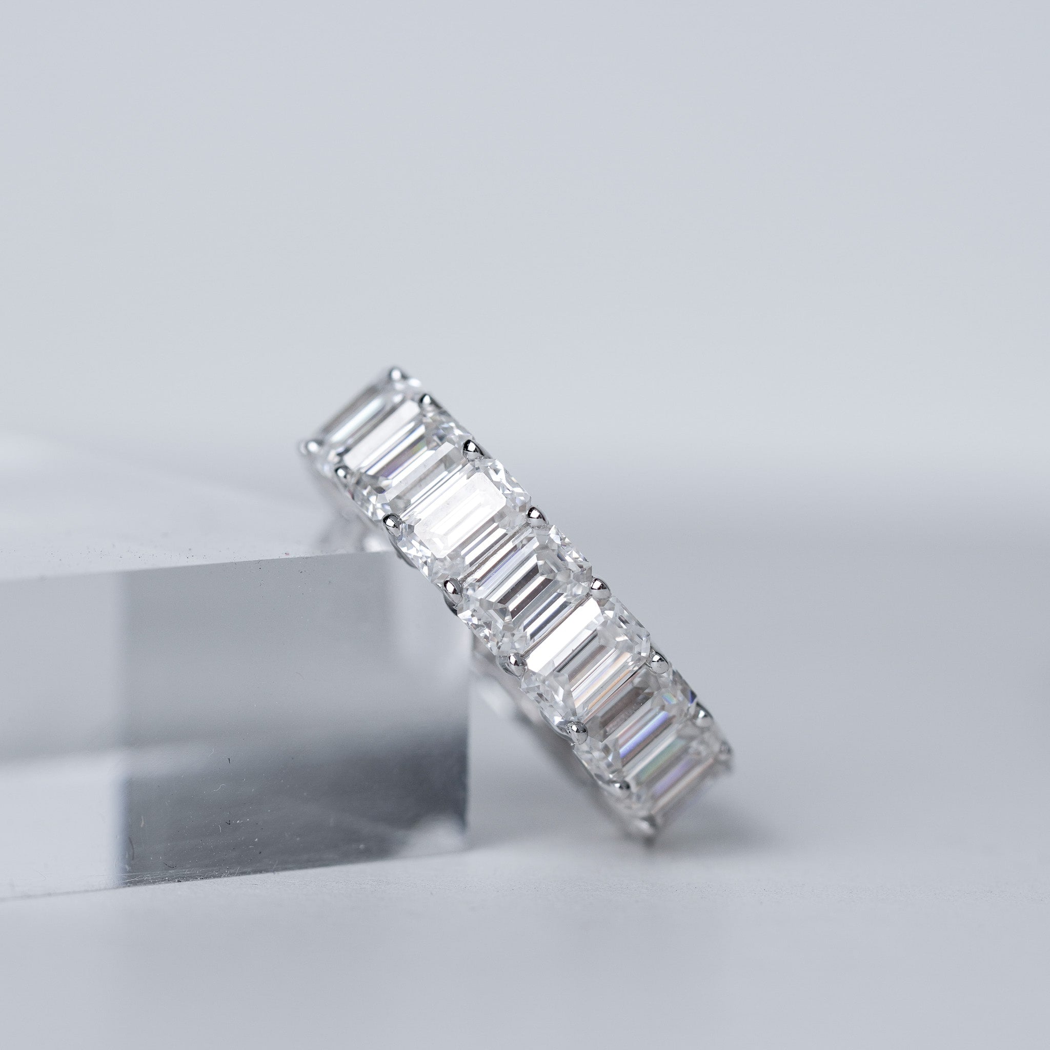 Emerald Wedding Band Ring - Moissanite