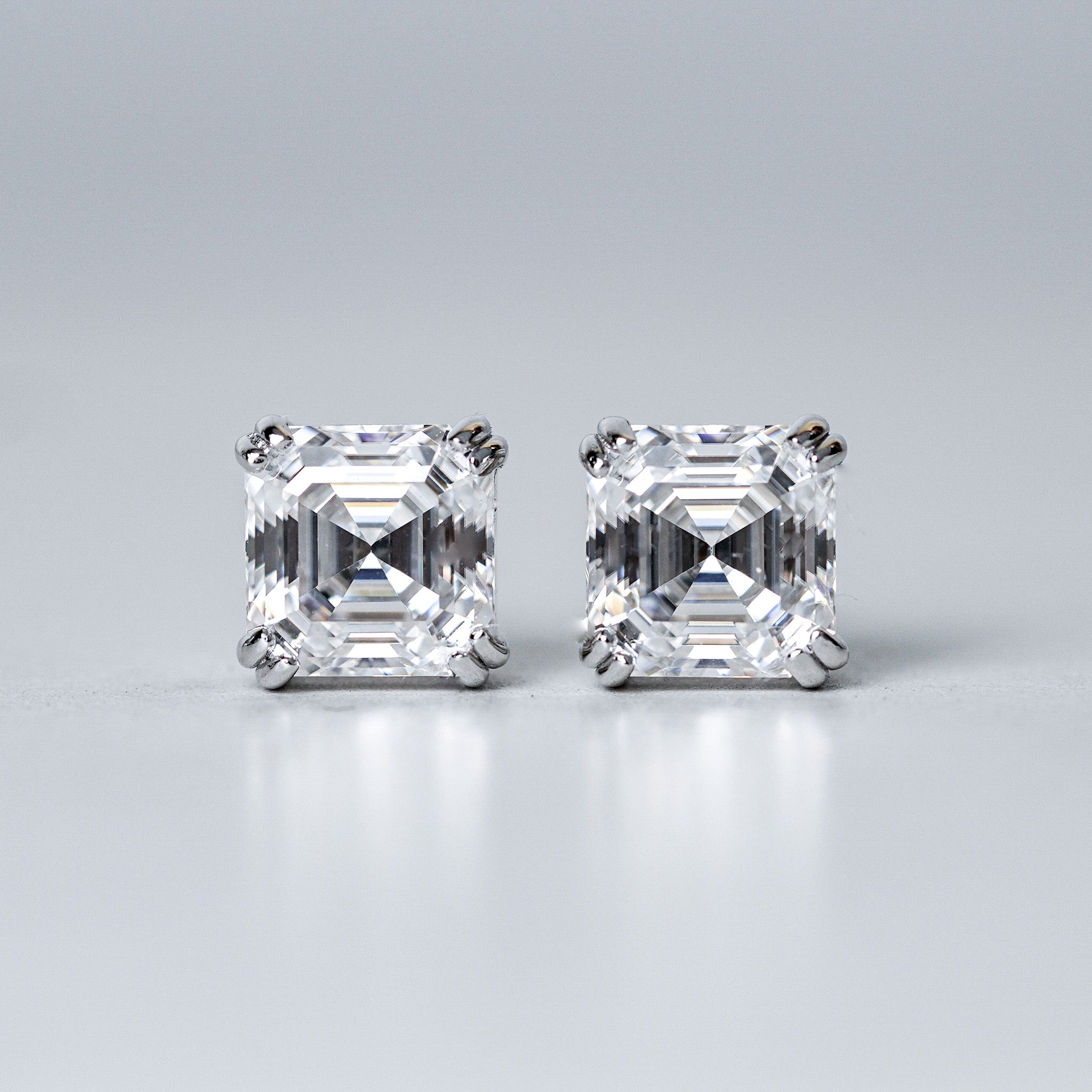 Asscher Solitaire Stud Earrings - Moissanite