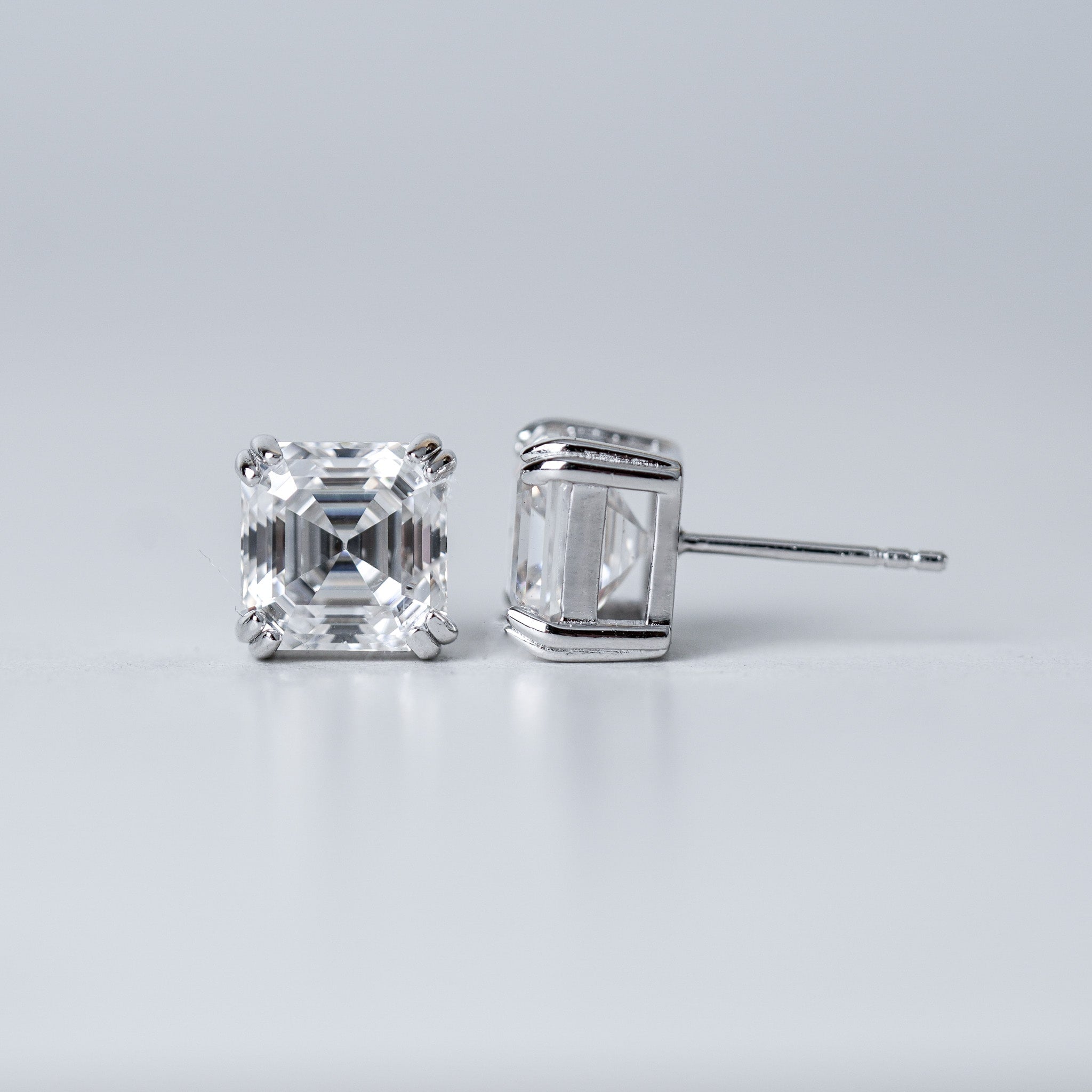 Asscher Solitaire Stud Earrings - Moissanite