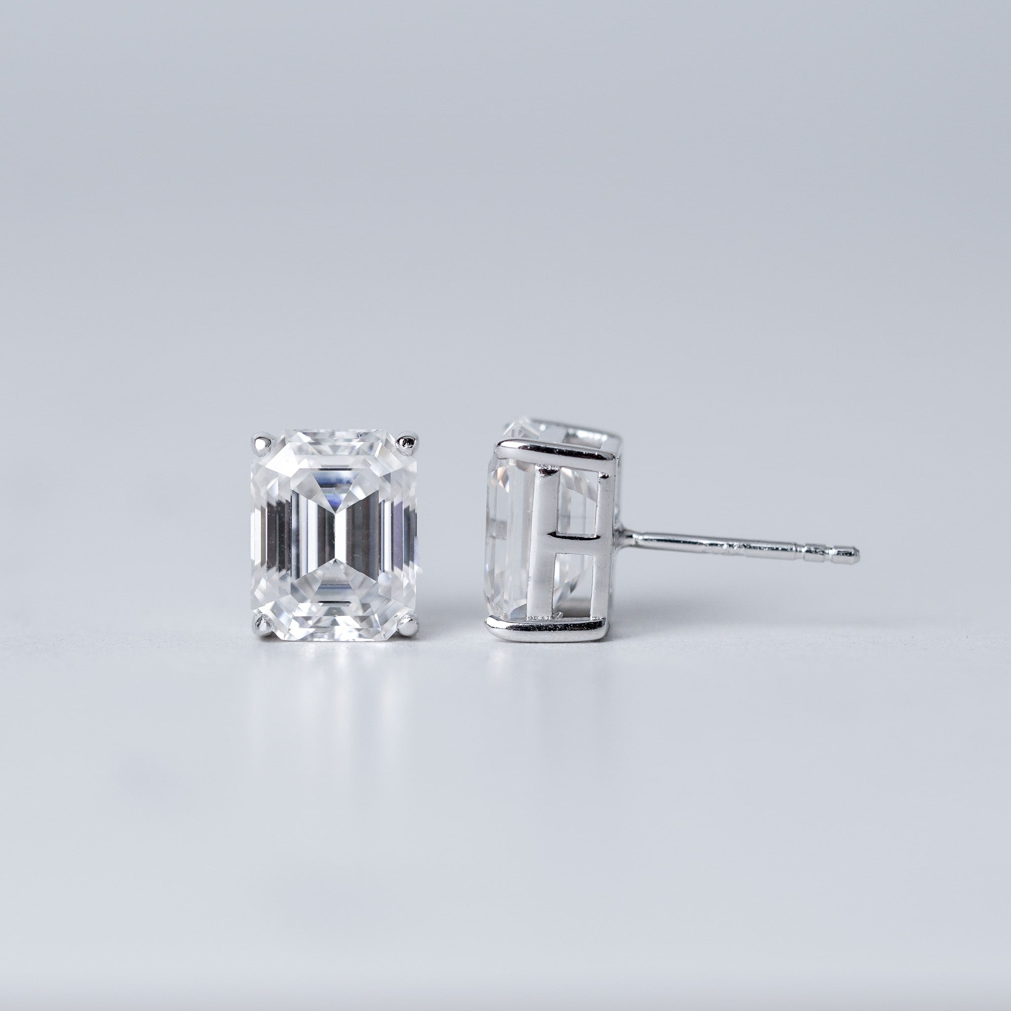 Emerald Solitaire Stud Earrings - Simulated Diamond