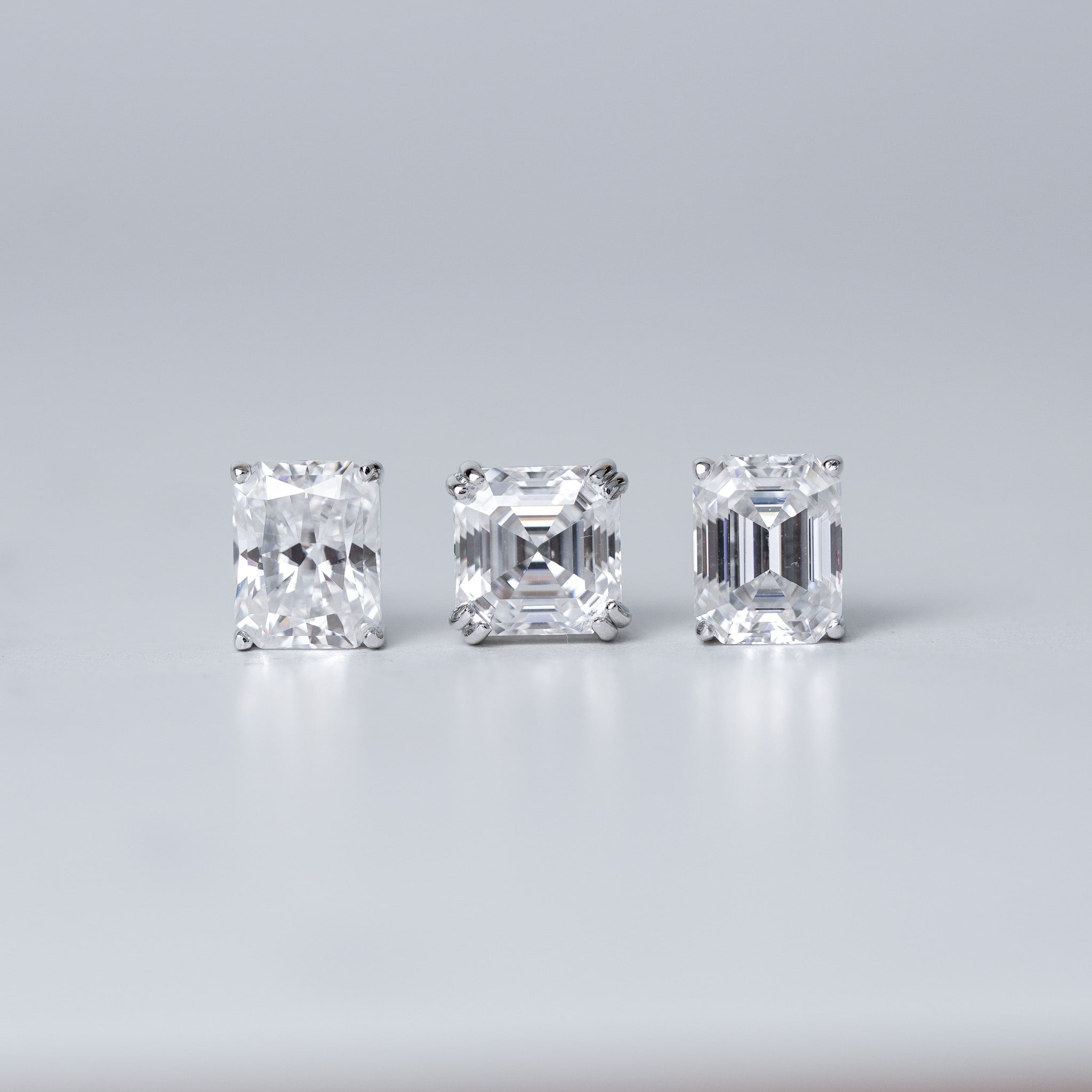 Asscher Solitaire Stud Earrings - Moissanite