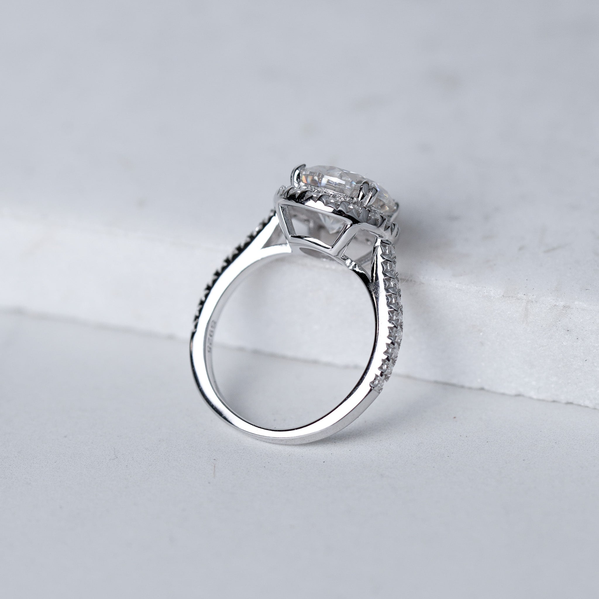 Round Halo Engagement Ring - 3ct - Moissanite