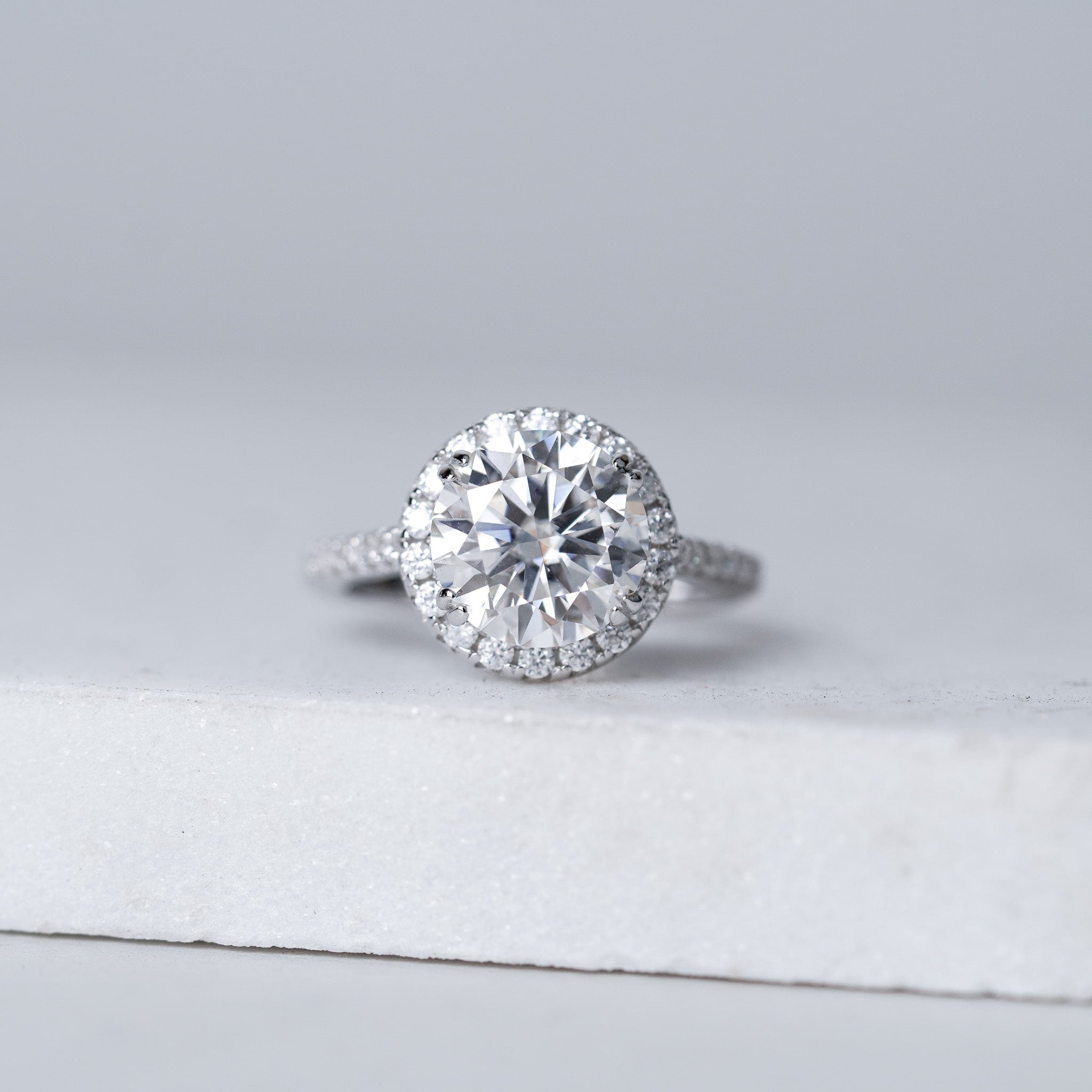Round Halo Engagement Ring - 3ct - Moissanite
